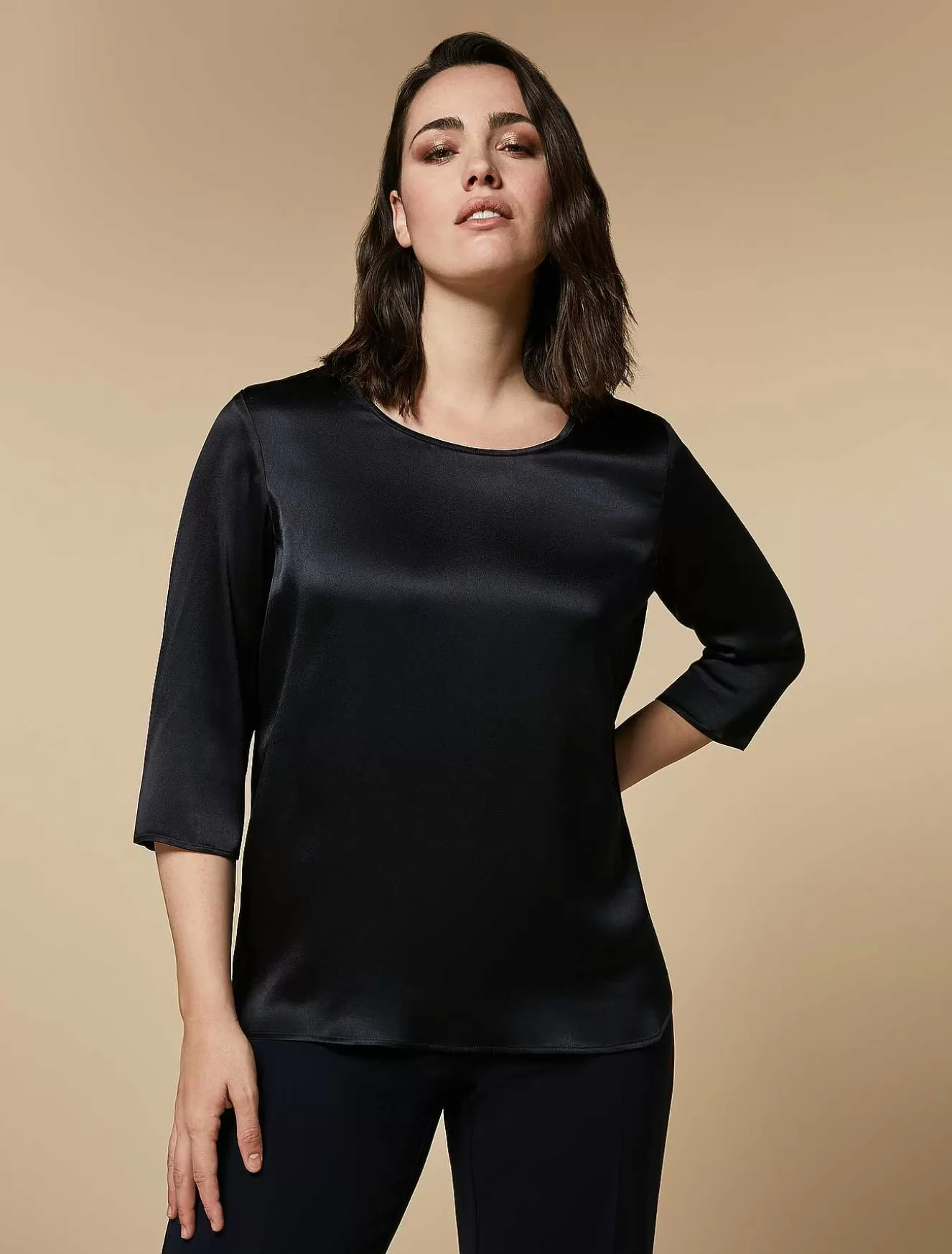 Boxy Satin Blouse-Marina Rinaldi Fashion