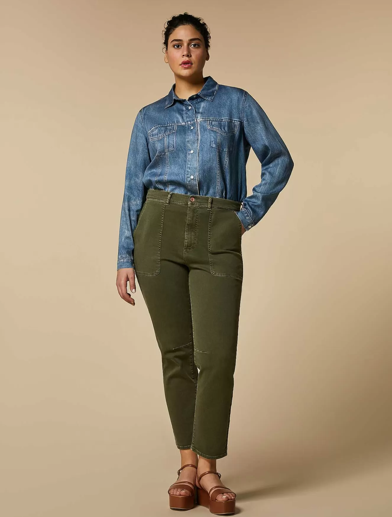 Cotton Bull Denim Trousers-Marina Rinaldi Best