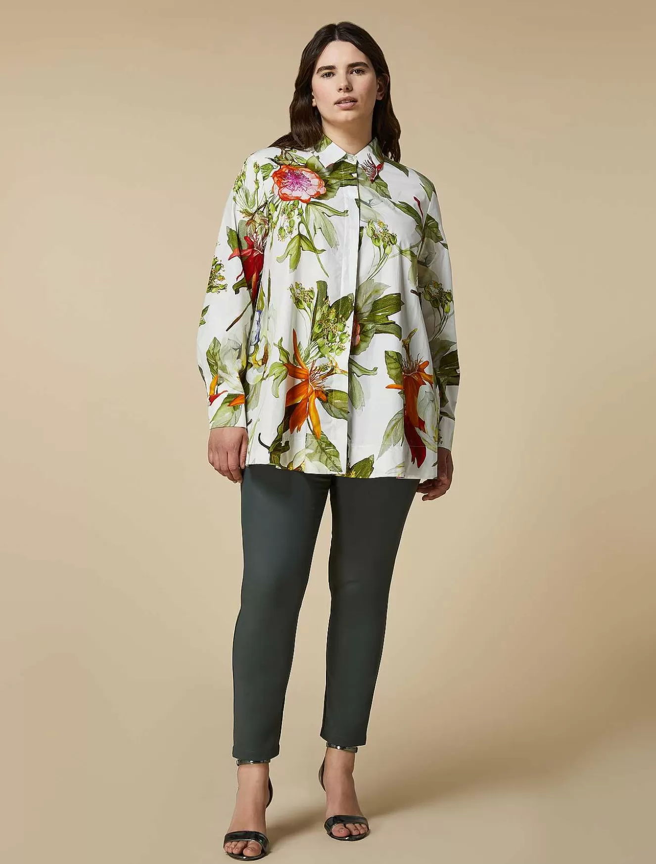 Cotton Canvas Slim Trousers-Marina Rinaldi Fashion