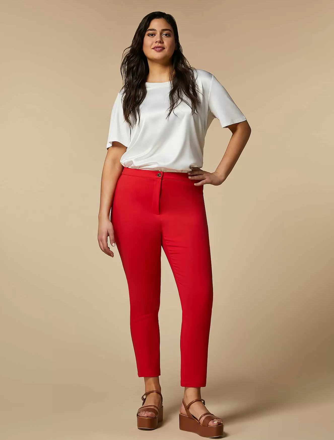 Cotton Canvas Slim Trousers-Marina Rinaldi Best