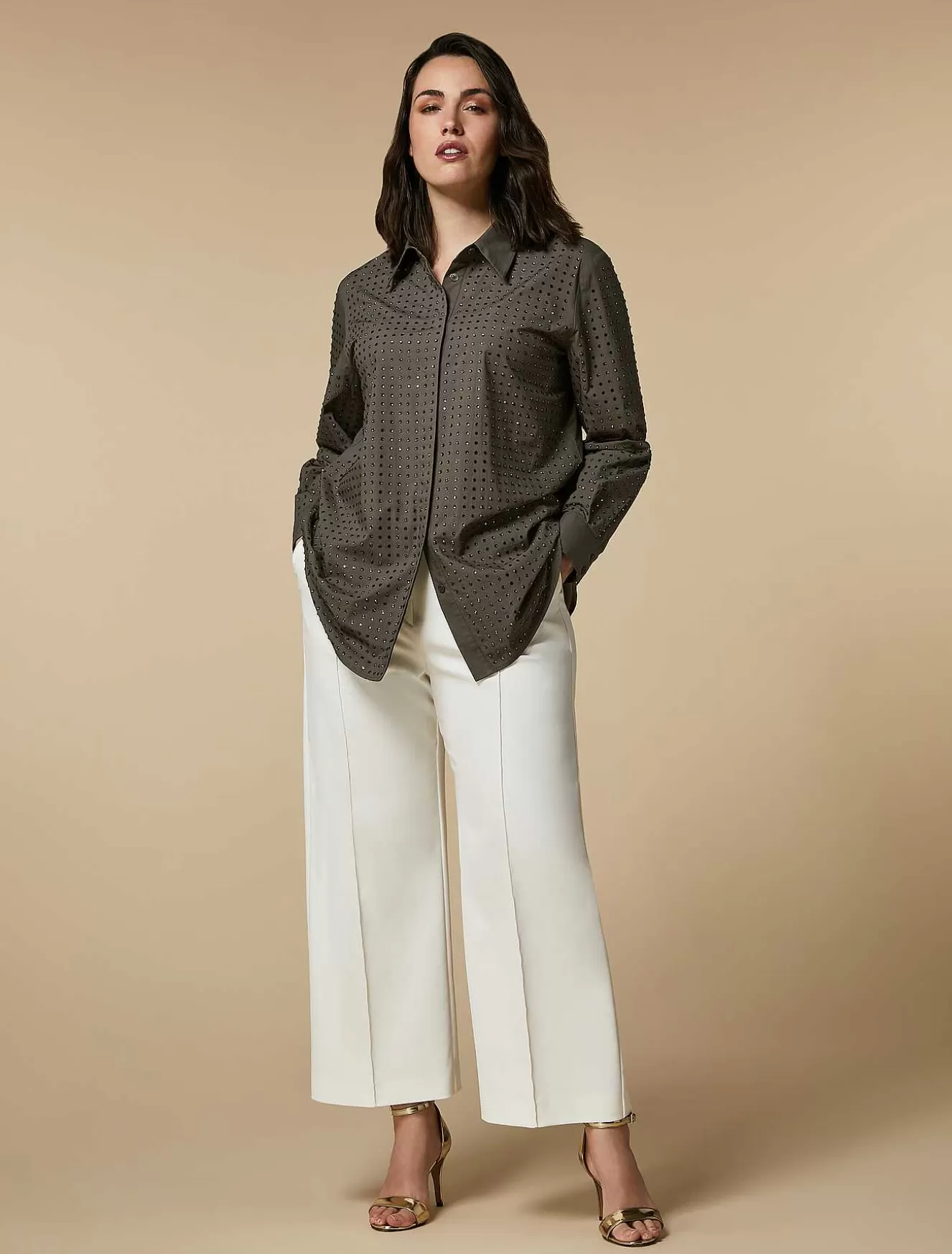 Cotton Canvas Straight Trousers-Marina Rinaldi Online