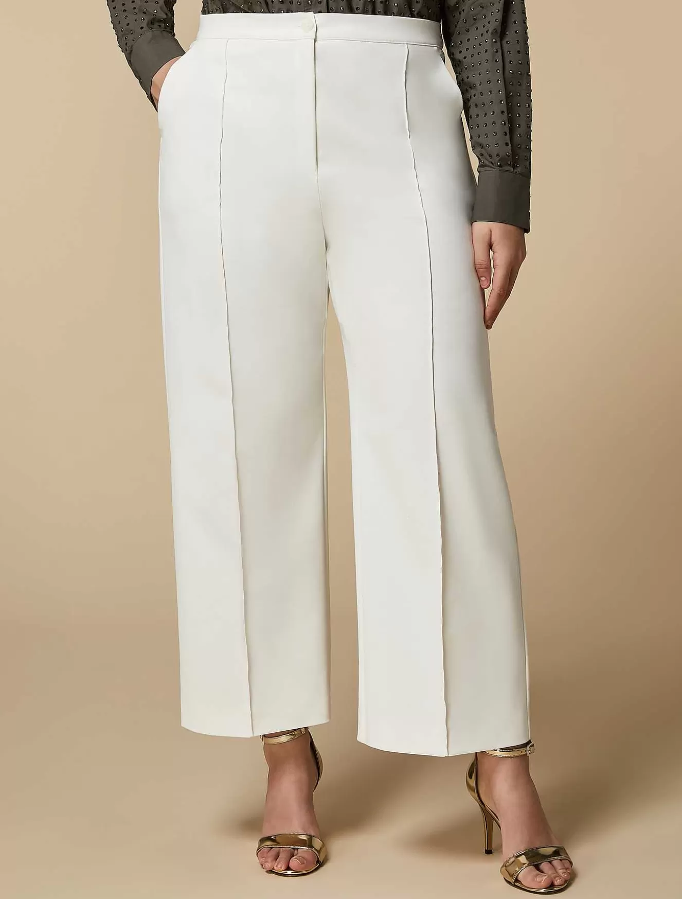 Cotton Canvas Straight Trousers-Marina Rinaldi Online