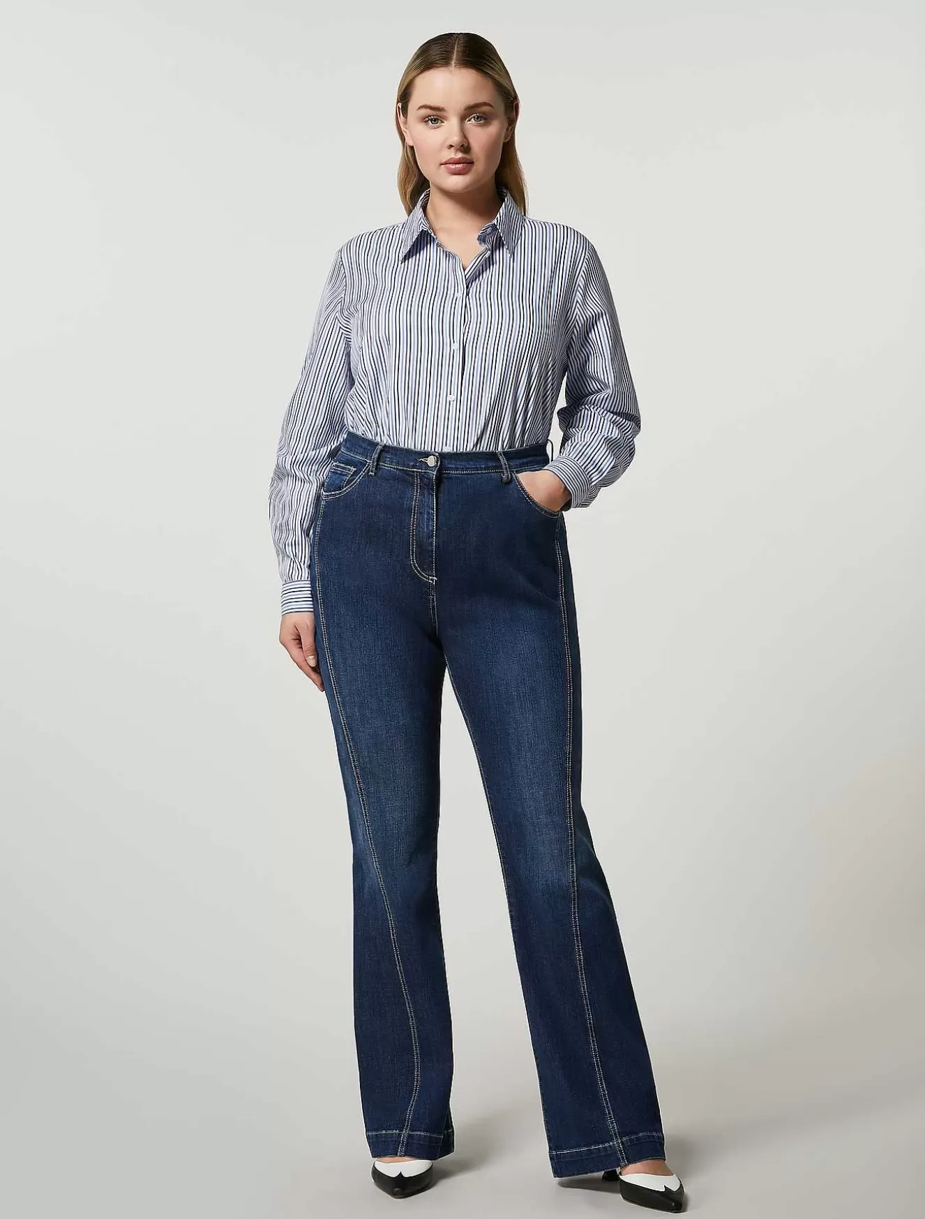 Cotton Denim Trousers-Marina Rinaldi Sale