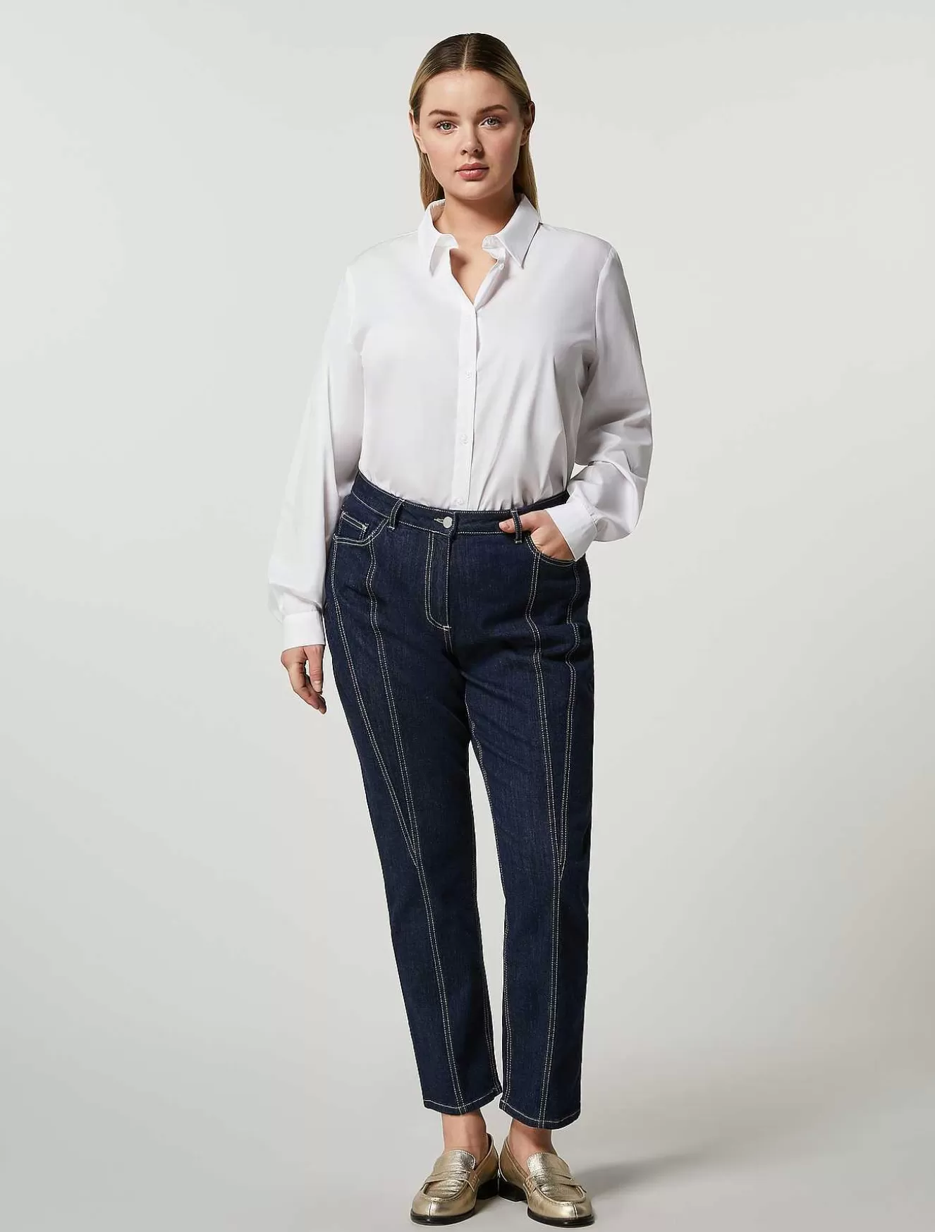 Cotton Denim Trousers-Marina Rinaldi Online