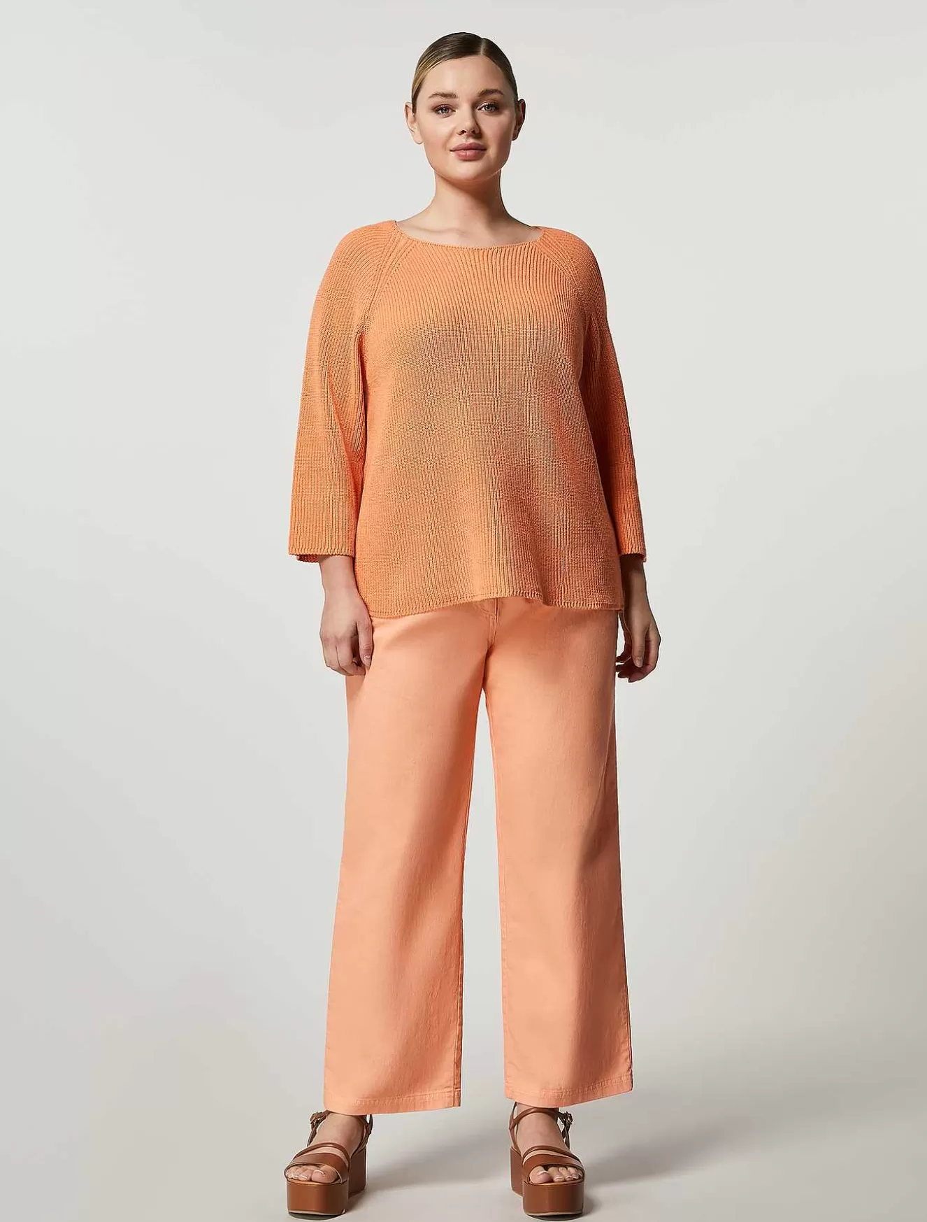 Cotton Drill Cropped Trousers-Marina Rinaldi Online