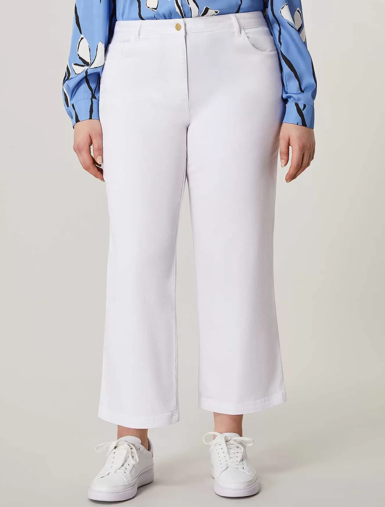 Cotton Drill Cropped Trousers-Marina Rinaldi Fashion