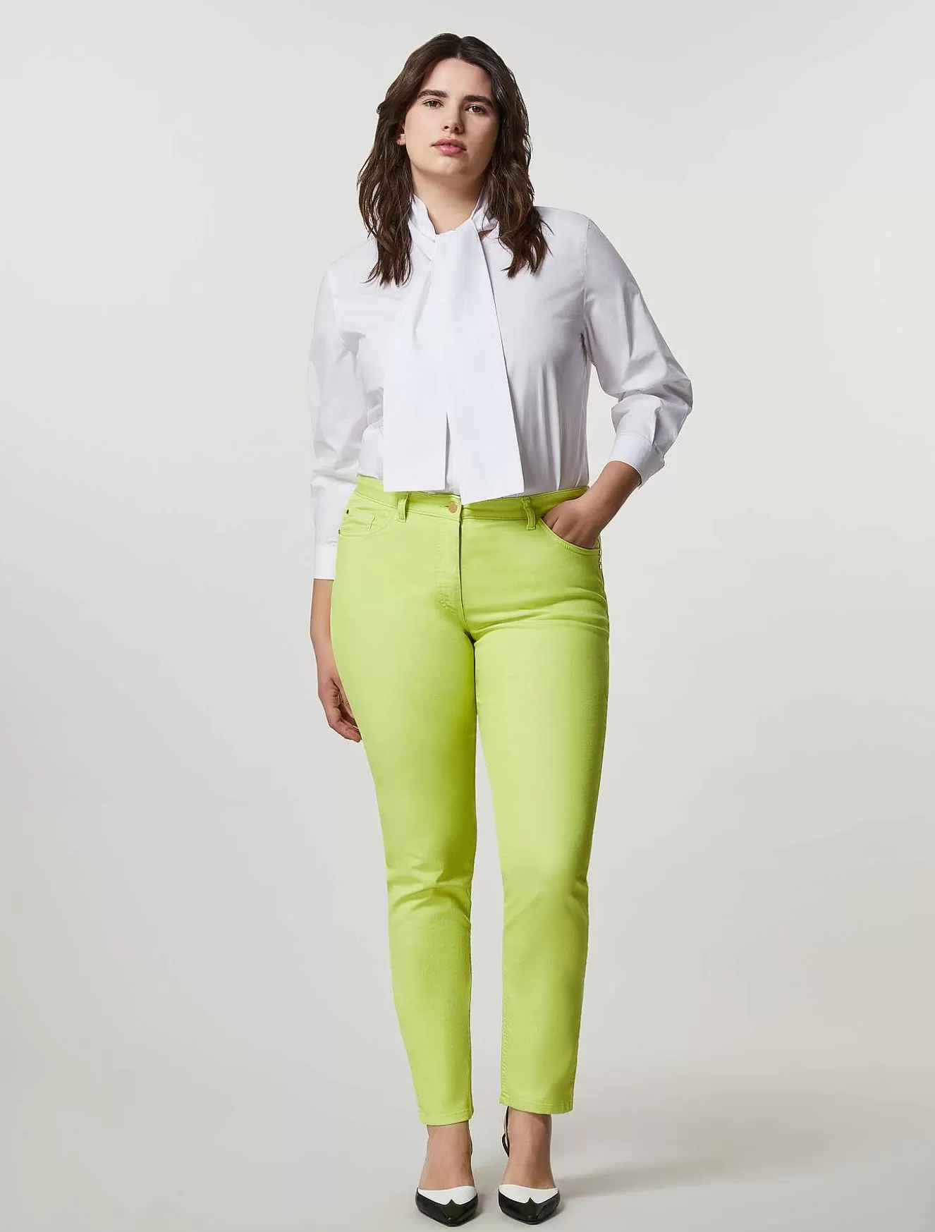 Cotton Drill Slim Trousers-Marina Rinaldi Best Sale