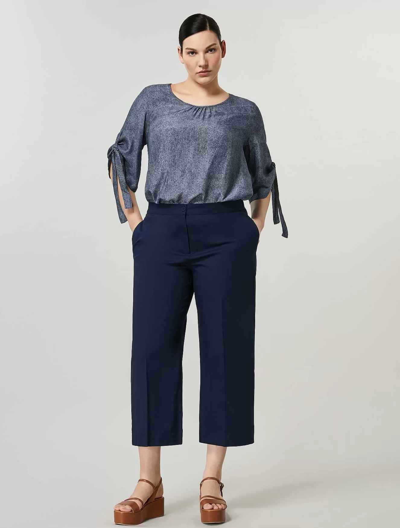 Cotton Gabardine Trousers-Marina Rinaldi Fashion