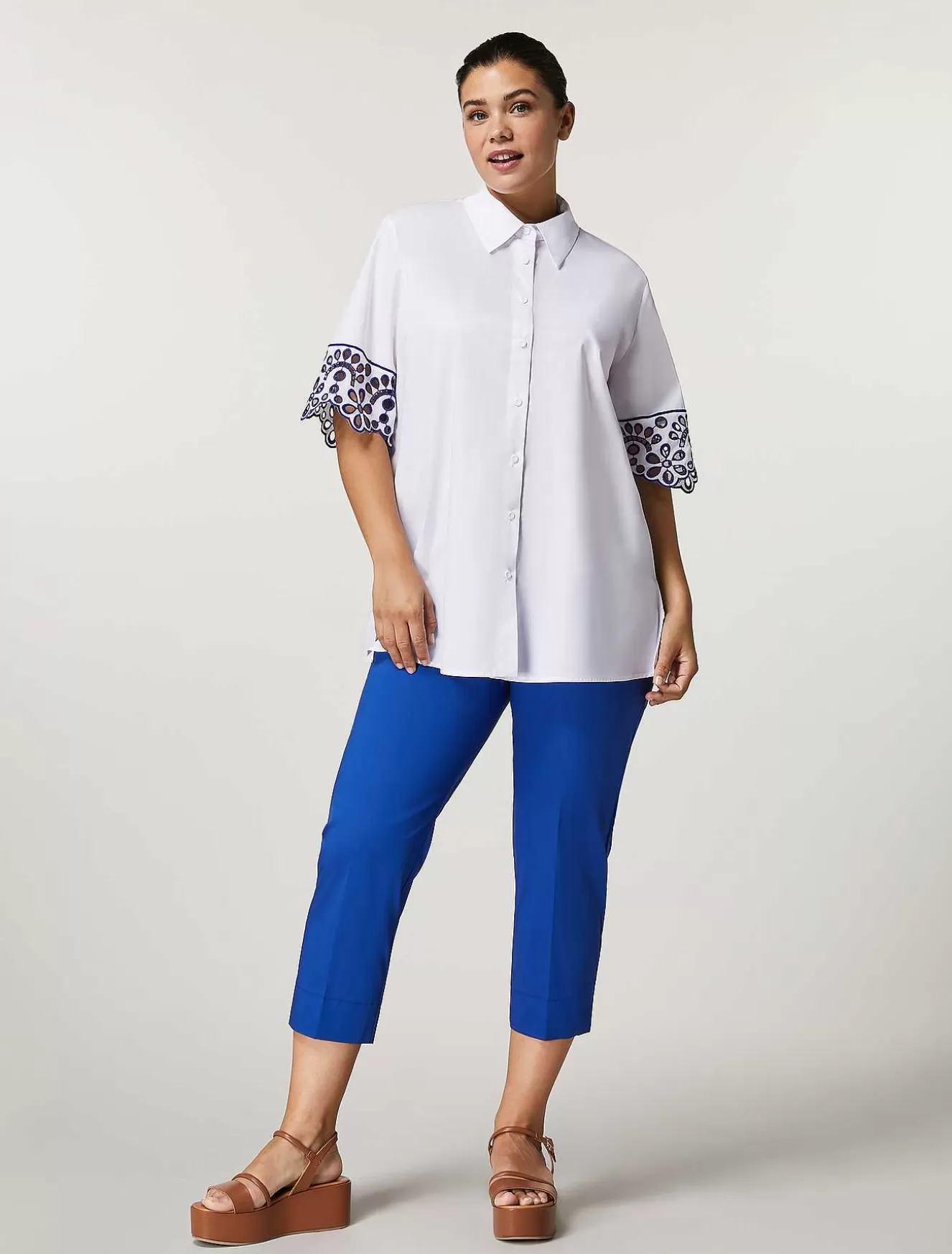 Cotton Poplin Trousers-Marina Rinaldi Fashion