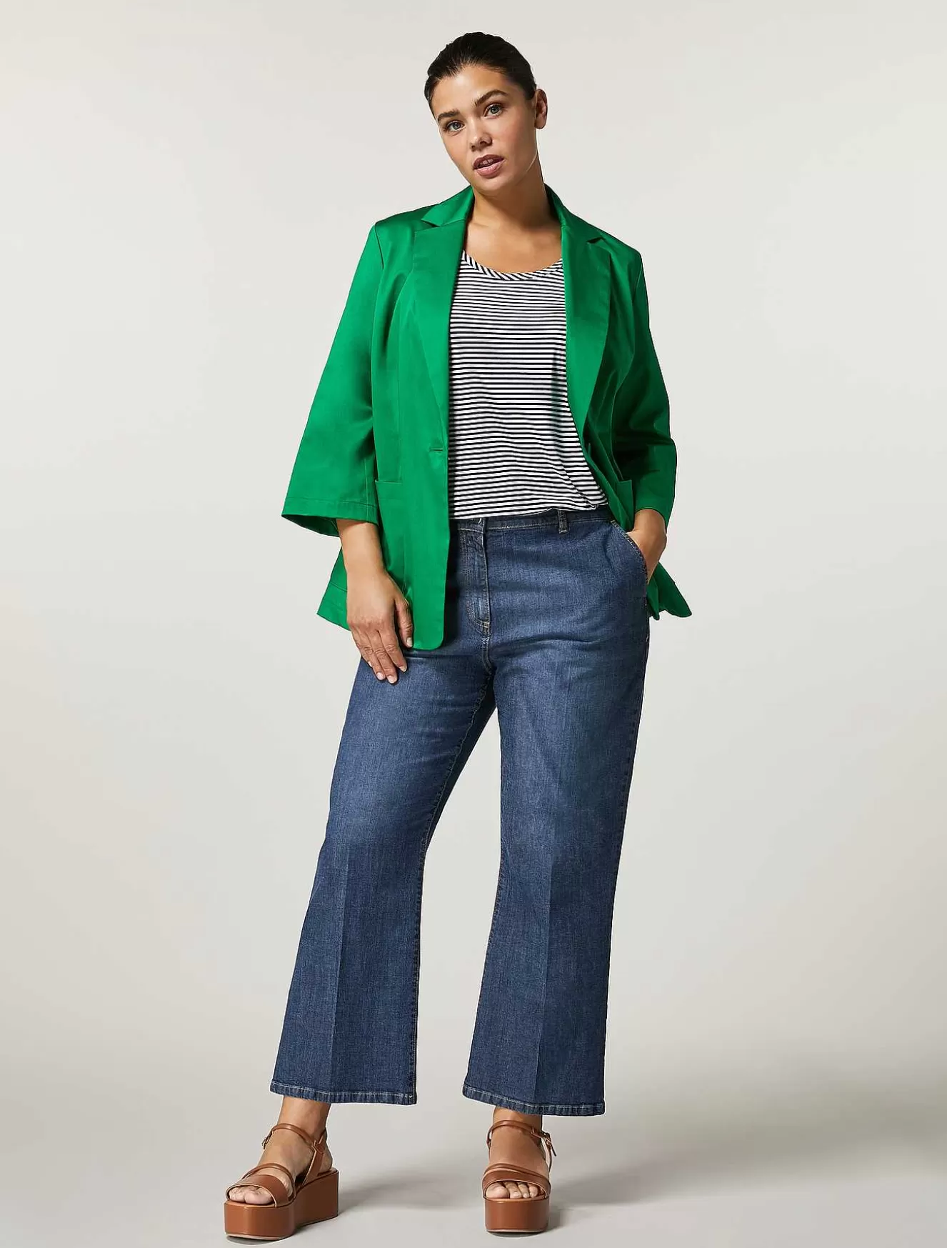 Cotton Satin Blazer Jacket-Marina Rinaldi Outlet
