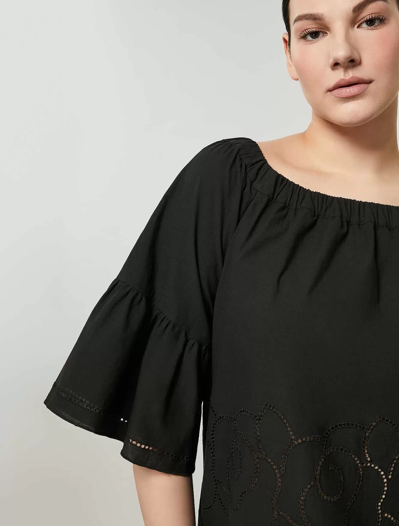 Cotton Satin Blouse-Marina Rinaldi Fashion
