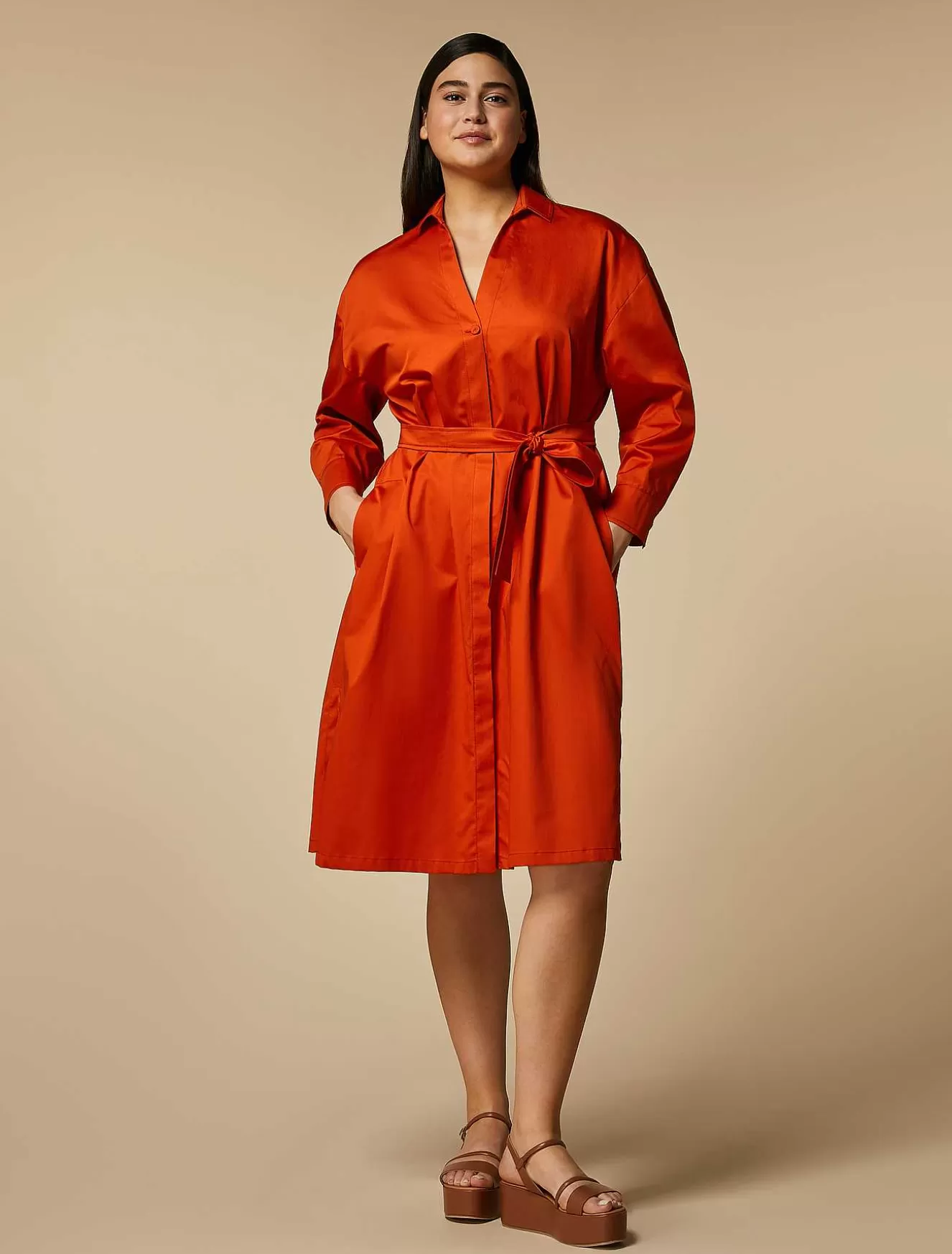 Cotton Satin Shirt Dress-Marina Rinaldi Discount