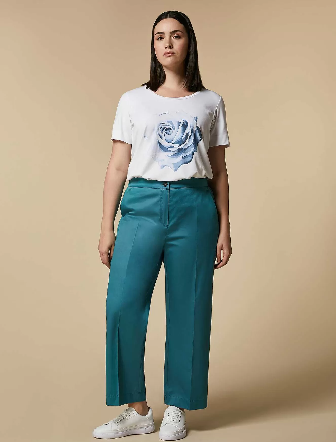 Cotton Satin Trousers-Marina Rinaldi Sale