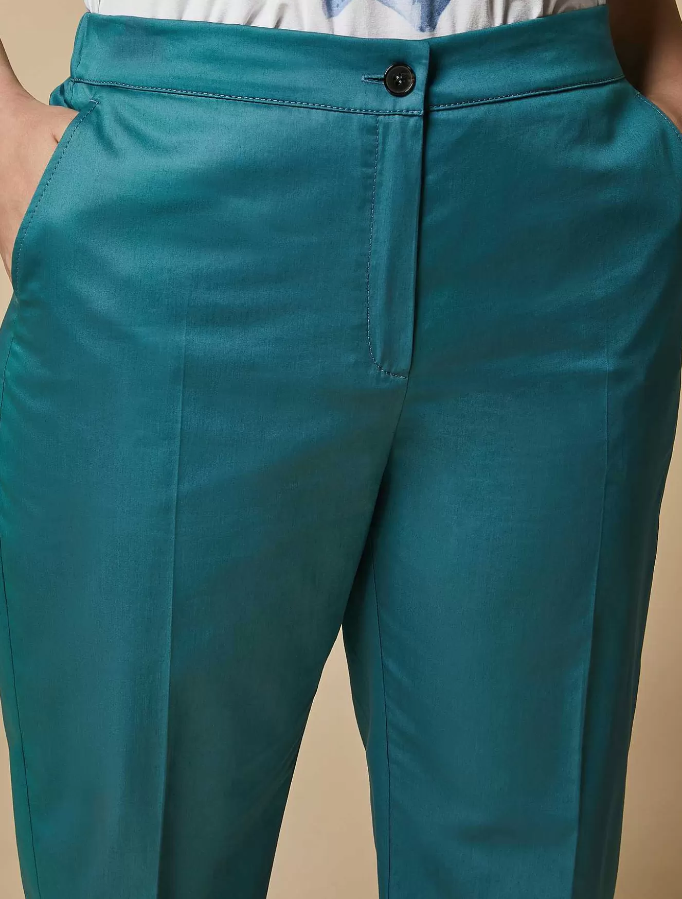 Cotton Satin Trousers-Marina Rinaldi Sale