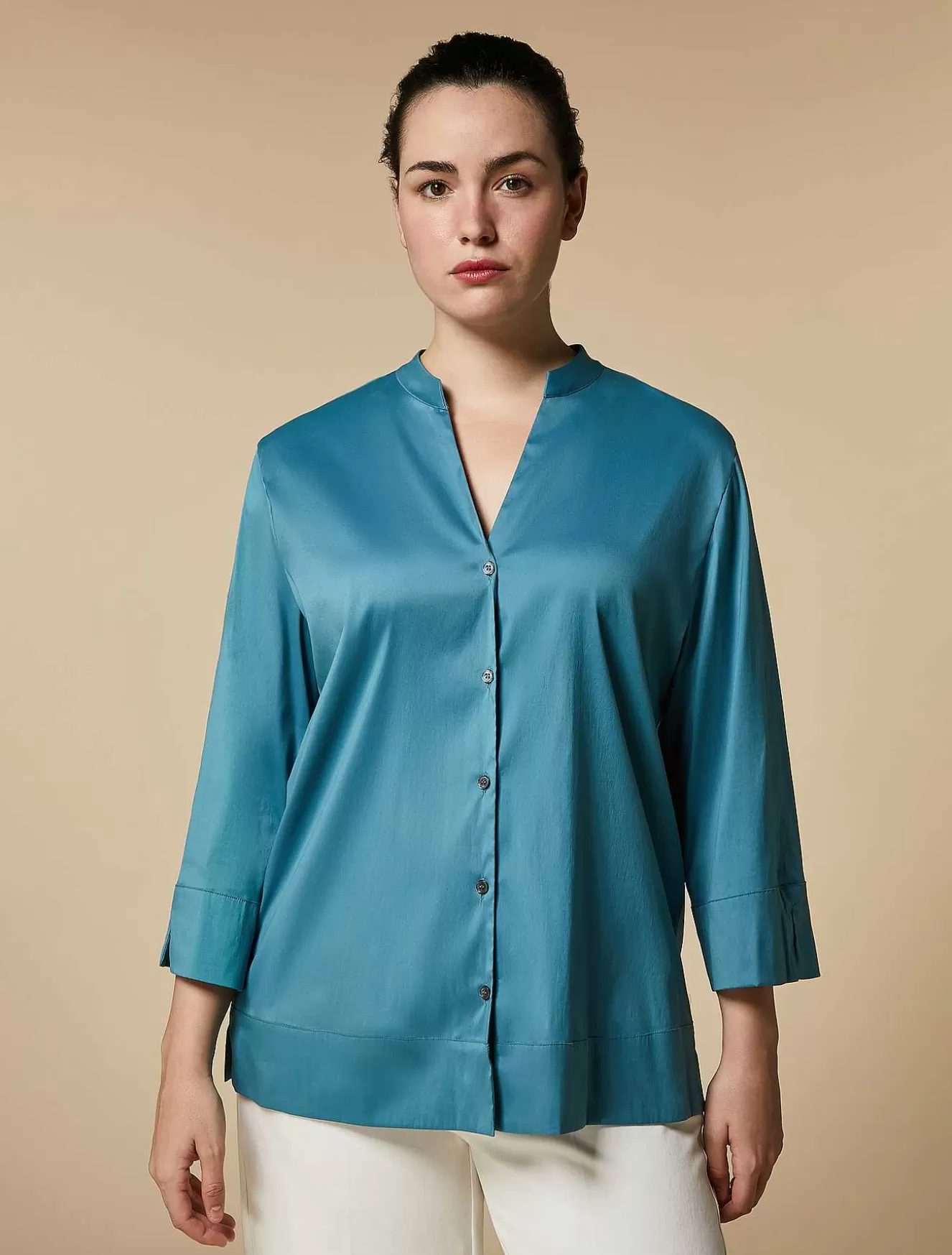 Cotton-Blend Poplin Shirt-Marina Rinaldi Fashion