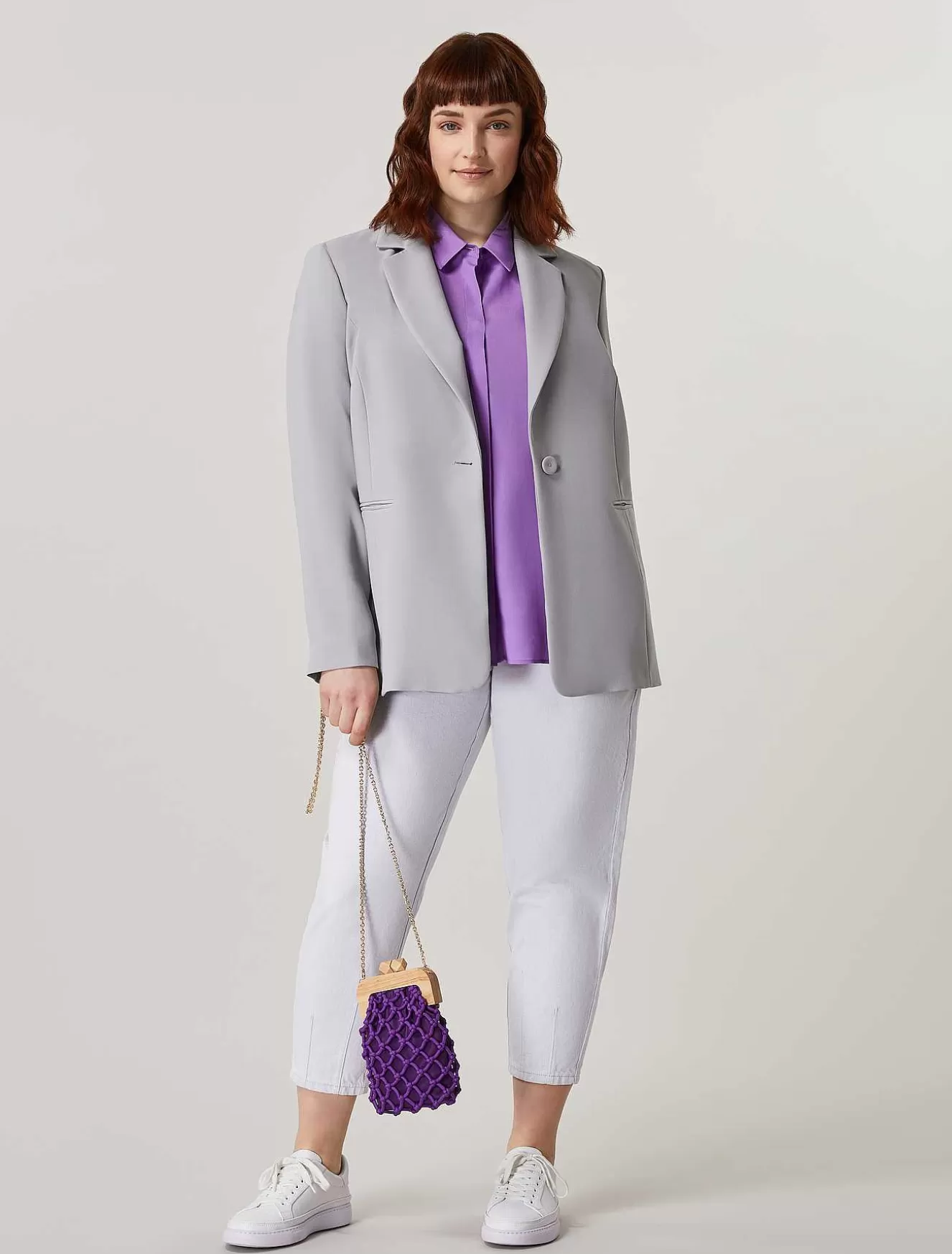 Crepe Envers Satin Blazer-Marina Rinaldi Fashion