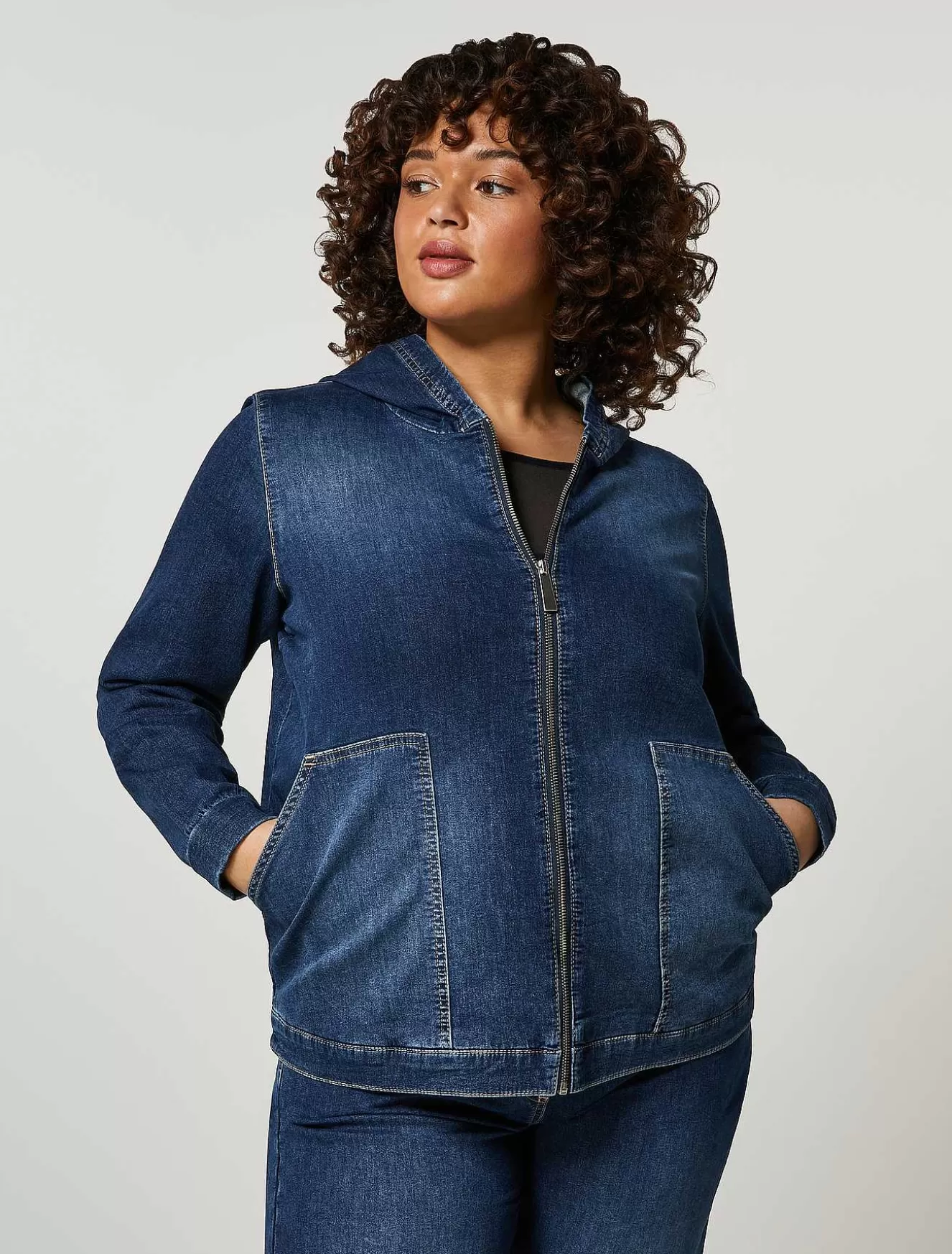 Denim Fleece Jacket-Marina Rinaldi Outlet