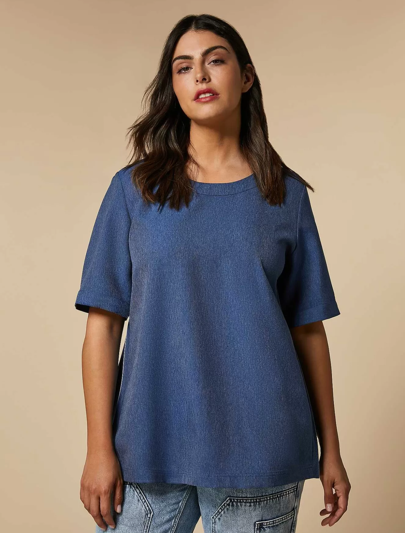 Denim-Look Blouse-Marina Rinaldi Outlet