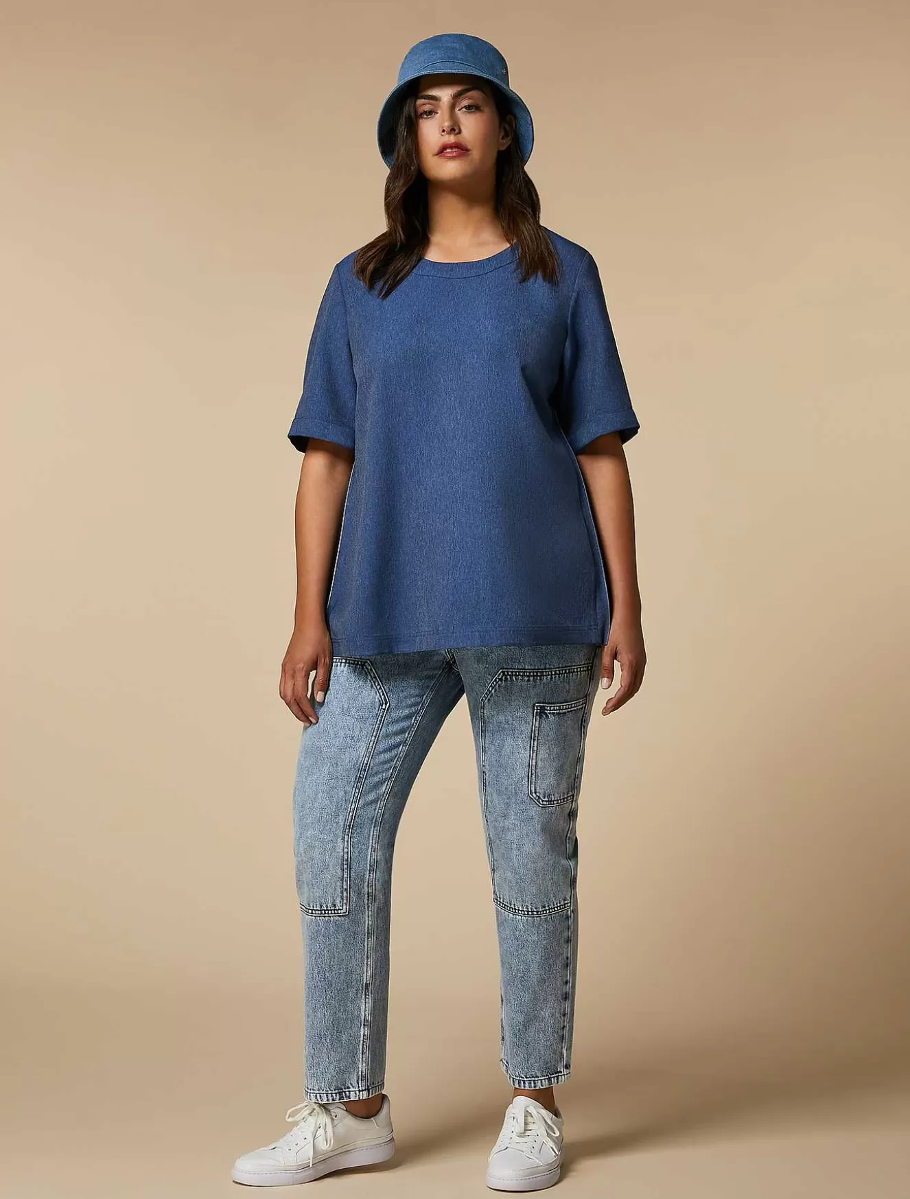 Denim-Look Blouse-Marina Rinaldi Outlet