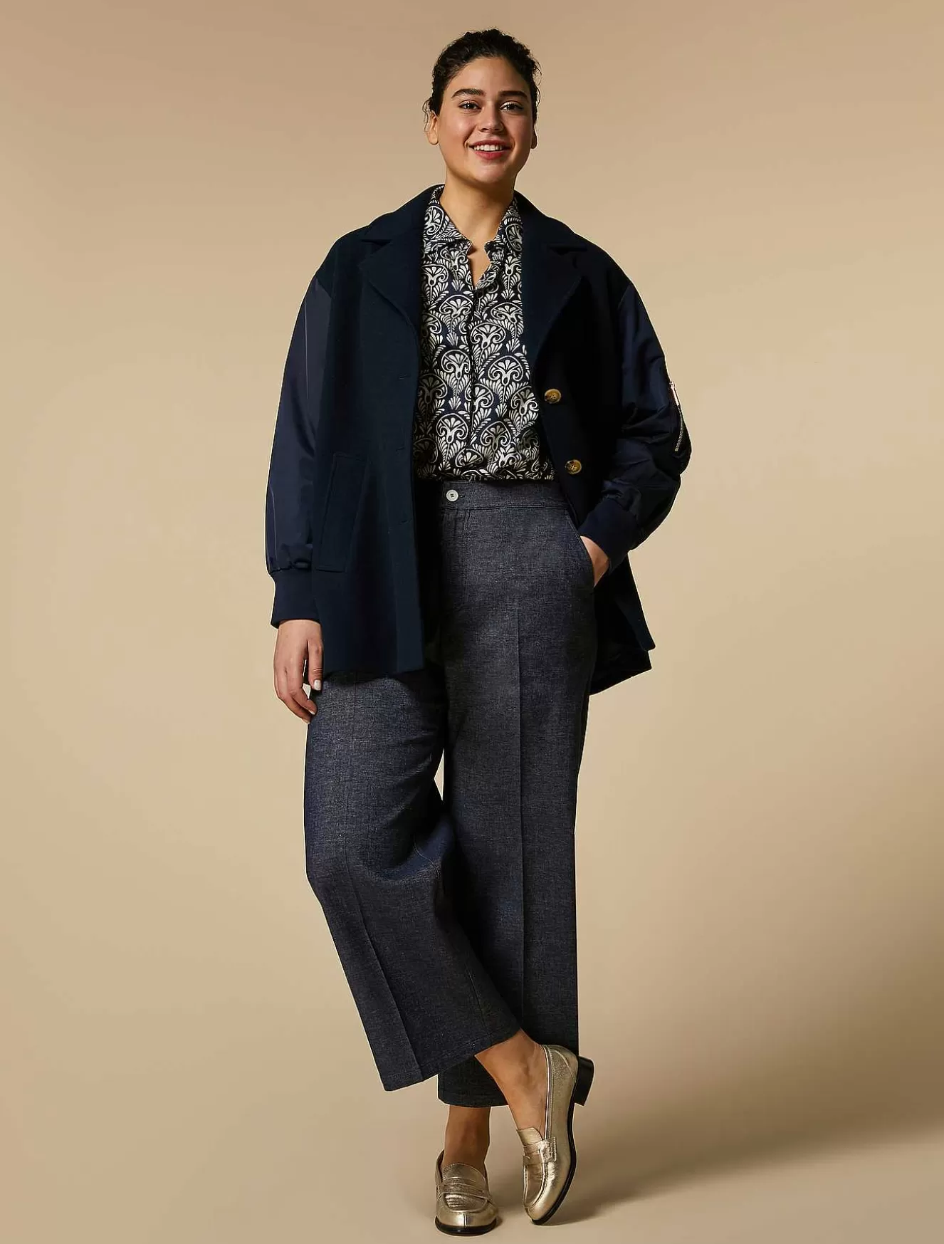 Denim-Look Trousers-Marina Rinaldi Store
