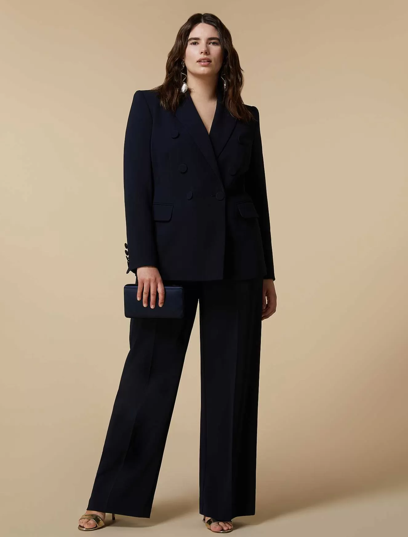 Double-Breasted Triacetate Blazer Jacket-Marina Rinaldi Sale