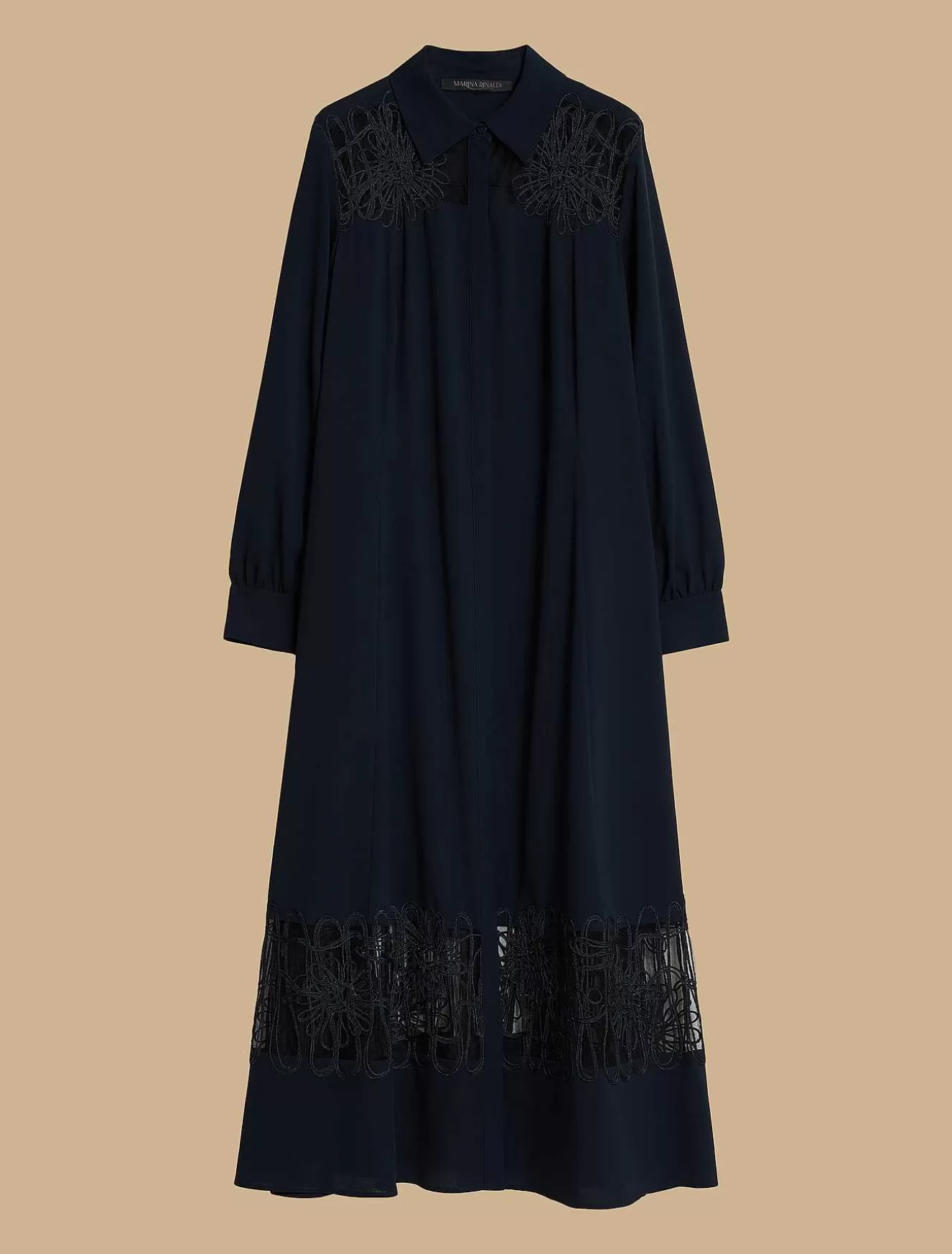 Embroidered Crepe Shirt Dress-Marina Rinaldi Fashion