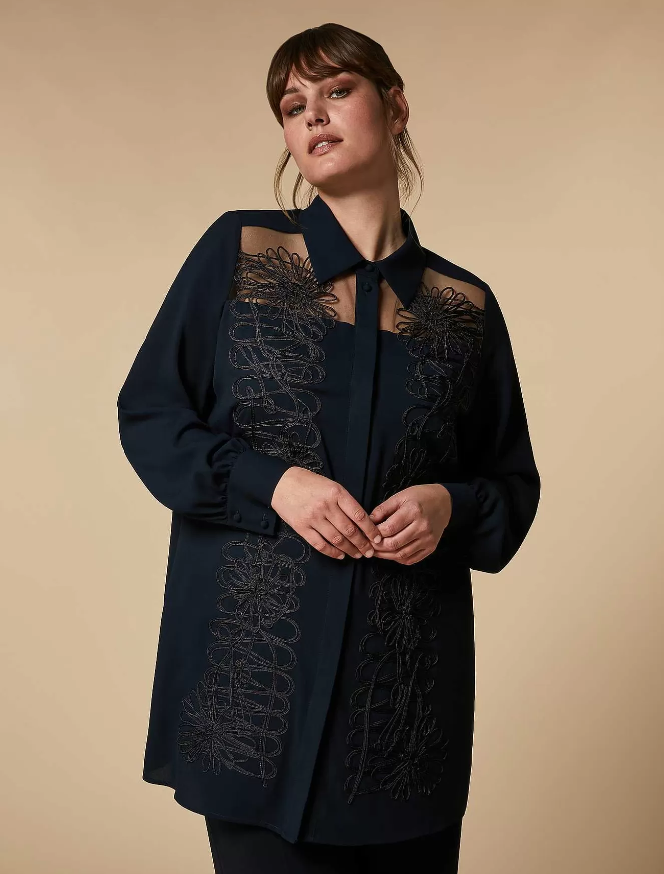Embroidered Crepe Tunic-Marina Rinaldi Cheap