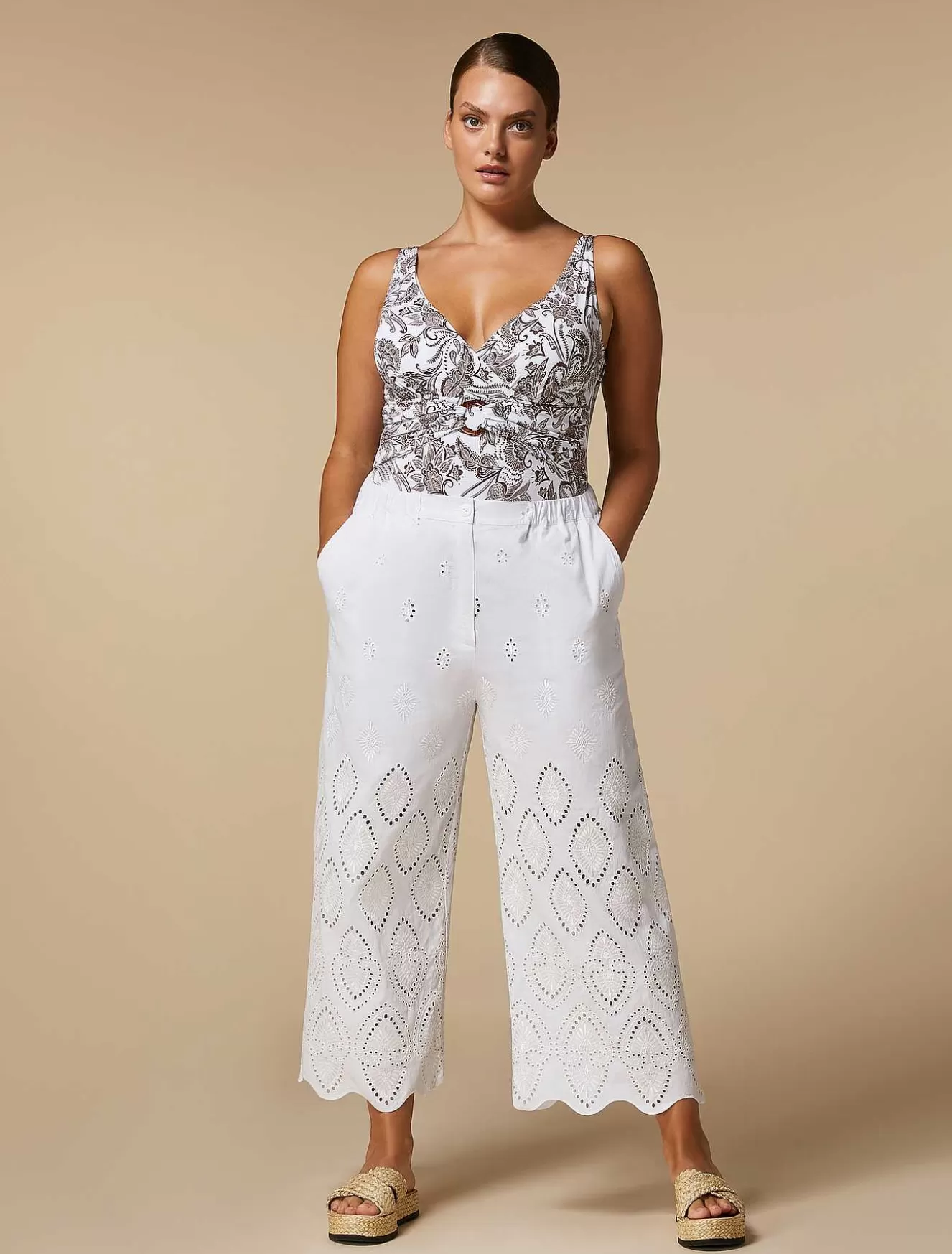 Embroidered Cropped Trousers-Marina Rinaldi Fashion