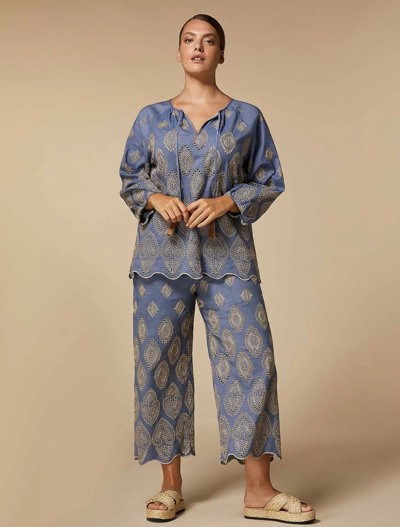 Embroidered Cropped Trousers-Marina Rinaldi Clearance