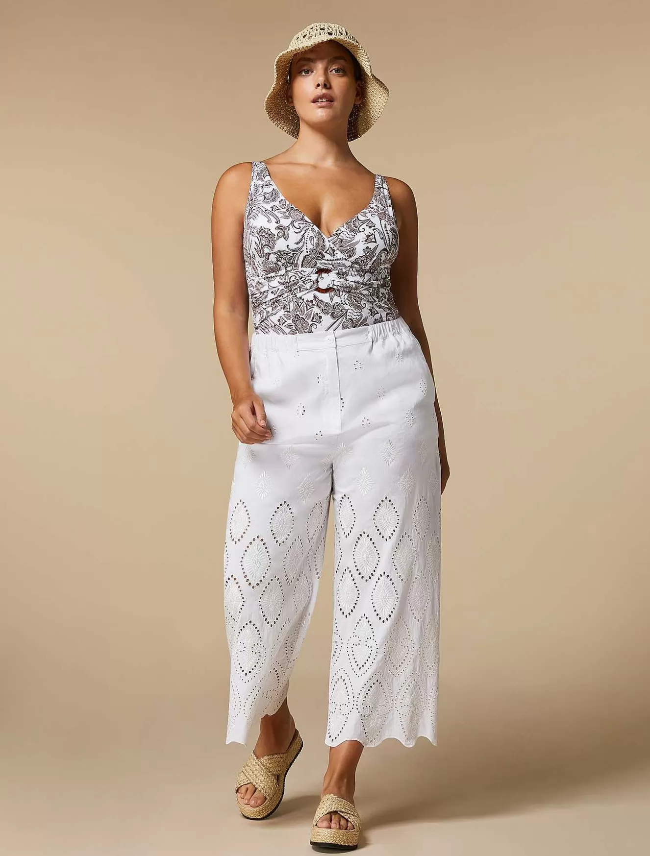 Embroidered Cropped Trousers-Marina Rinaldi Fashion