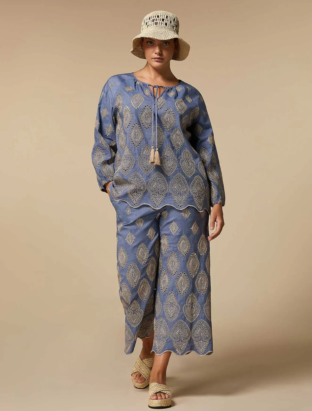 Embroidered Cropped Trousers-Marina Rinaldi Clearance