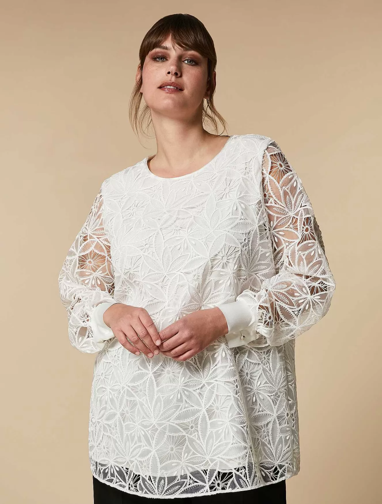 Embroidered Organza Blouse-Marina Rinaldi Hot
