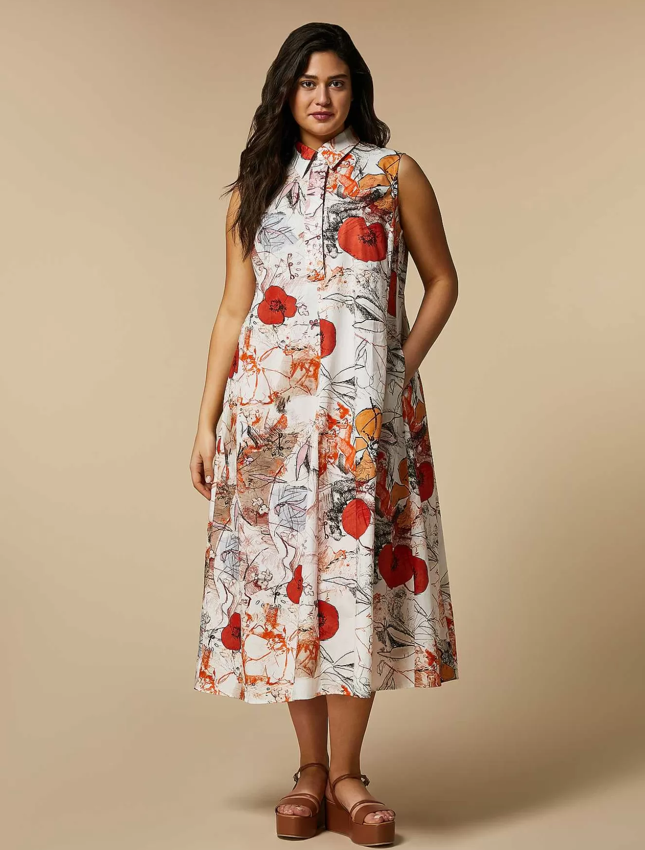 Embroidered Poplin Dress-Marina Rinaldi Hot