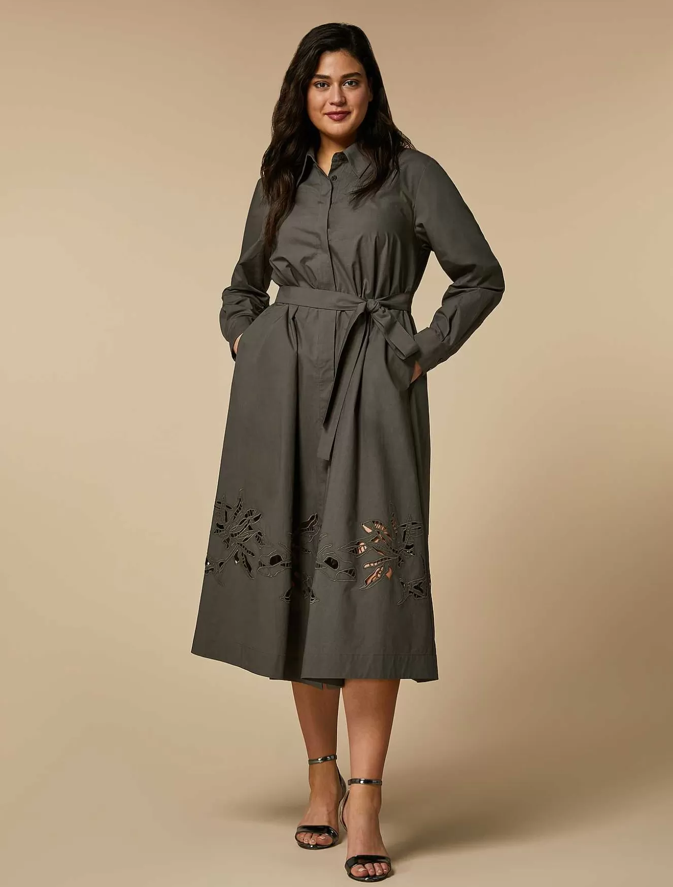 Embroidered Poplin Shirt Dress-Marina Rinaldi Sale
