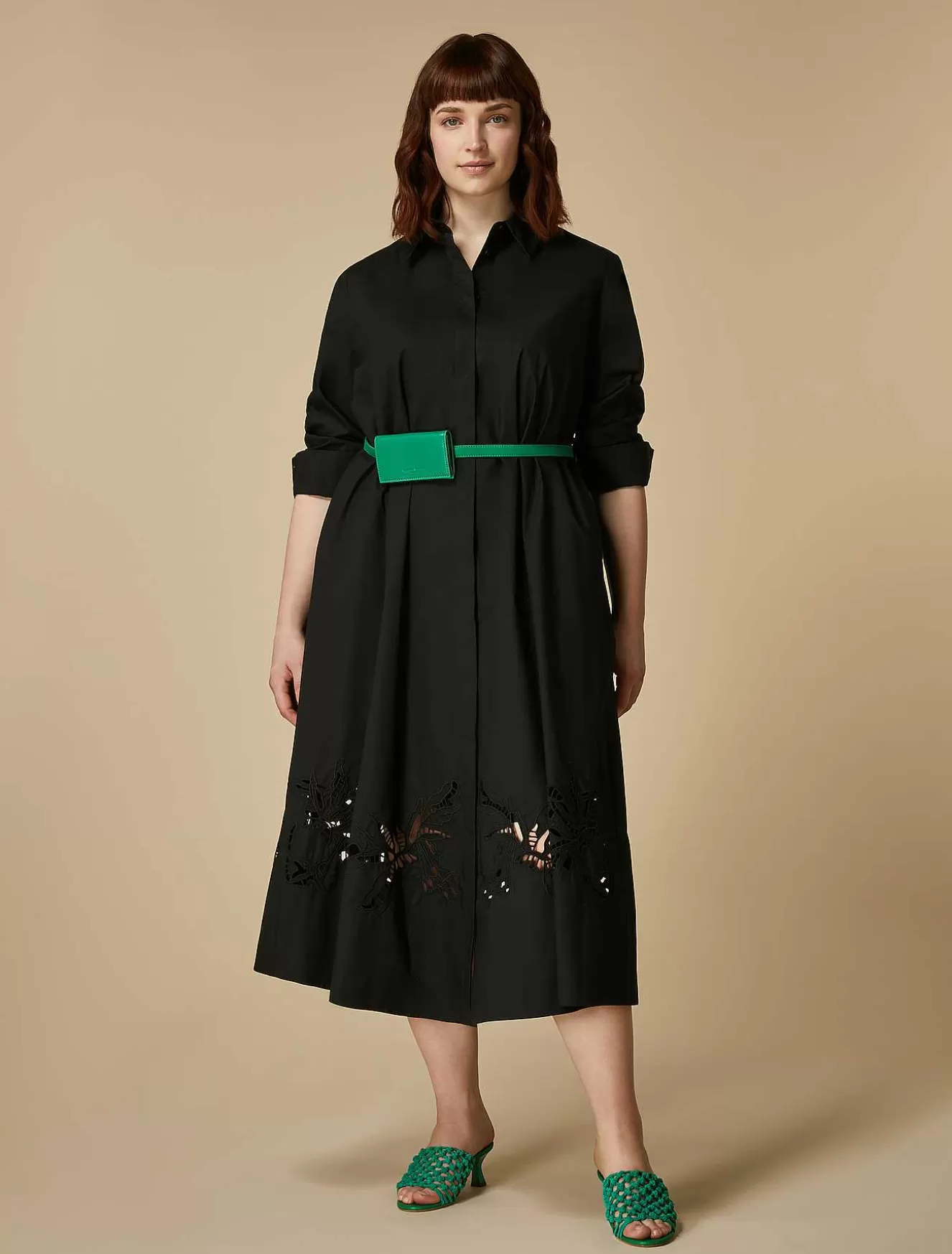Embroidered Poplin Shirt Dress-Marina Rinaldi Best