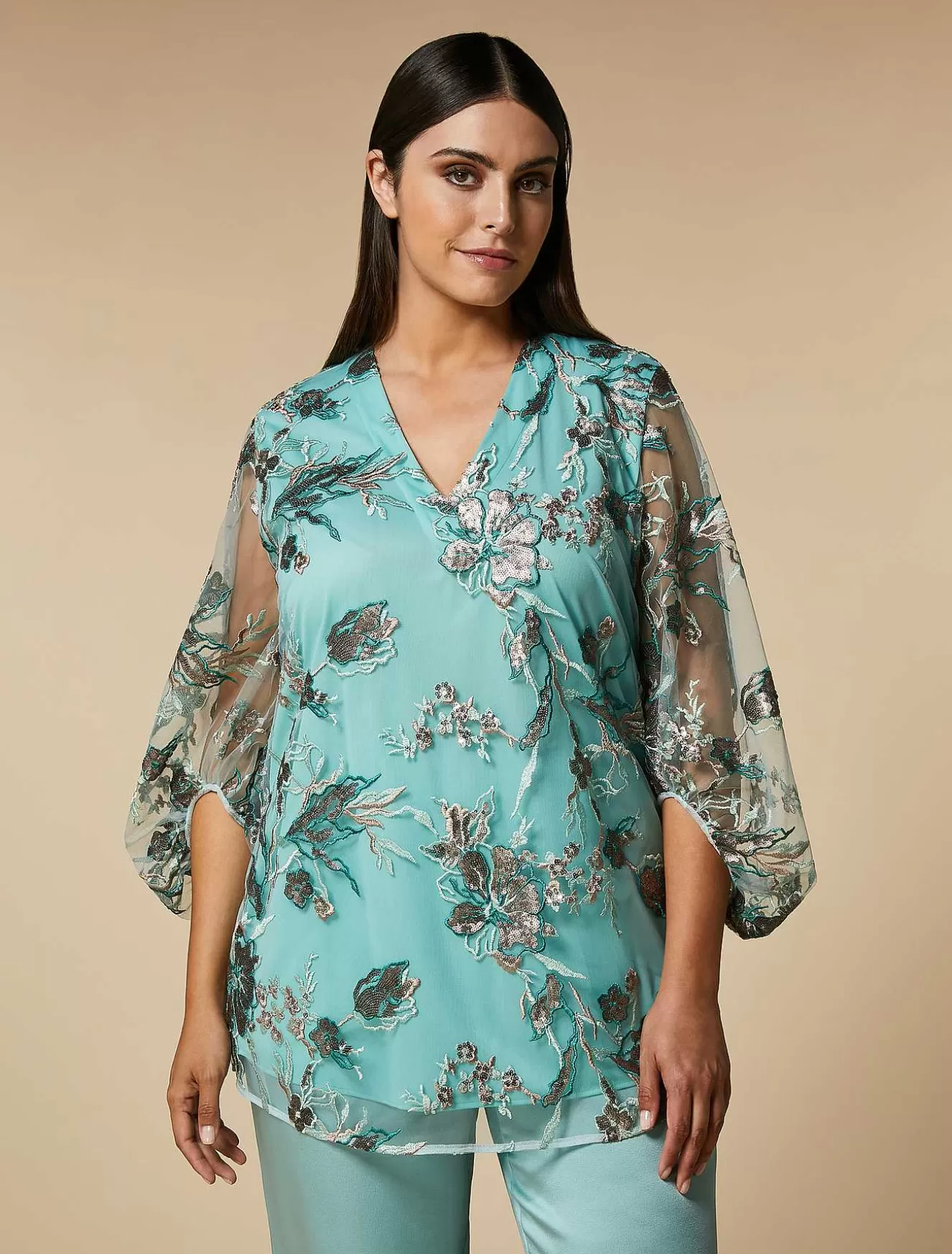 Embroidered Tulle Tunic-Marina Rinaldi Clearance