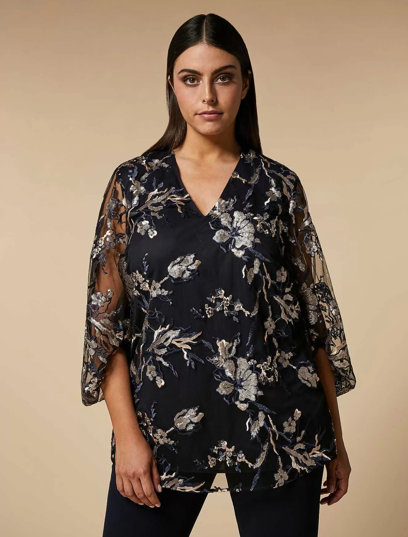 Embroidered Tulle Tunic-Marina Rinaldi Clearance