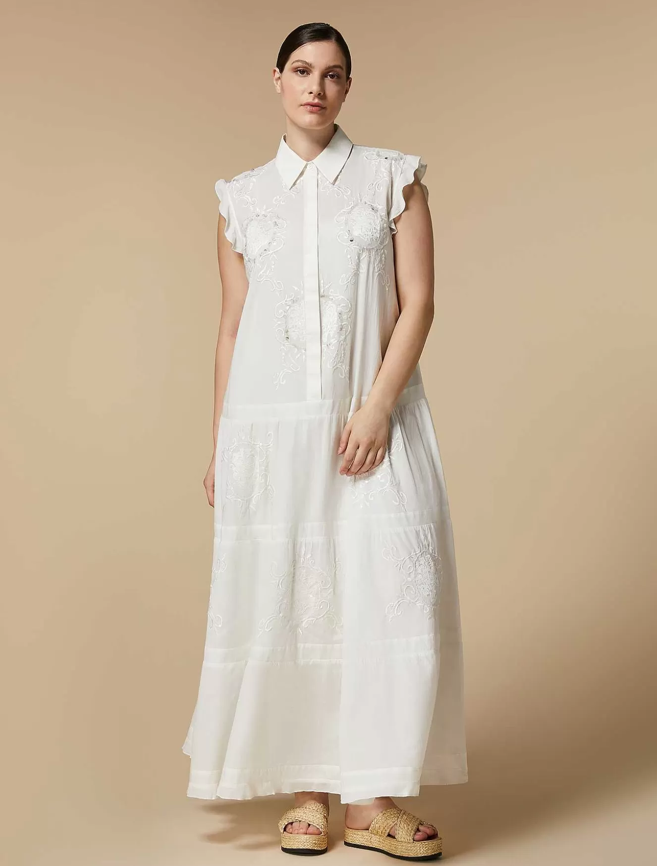 Embroidery And Sequin-Adorned Voile Dress-Marina Rinaldi Clearance