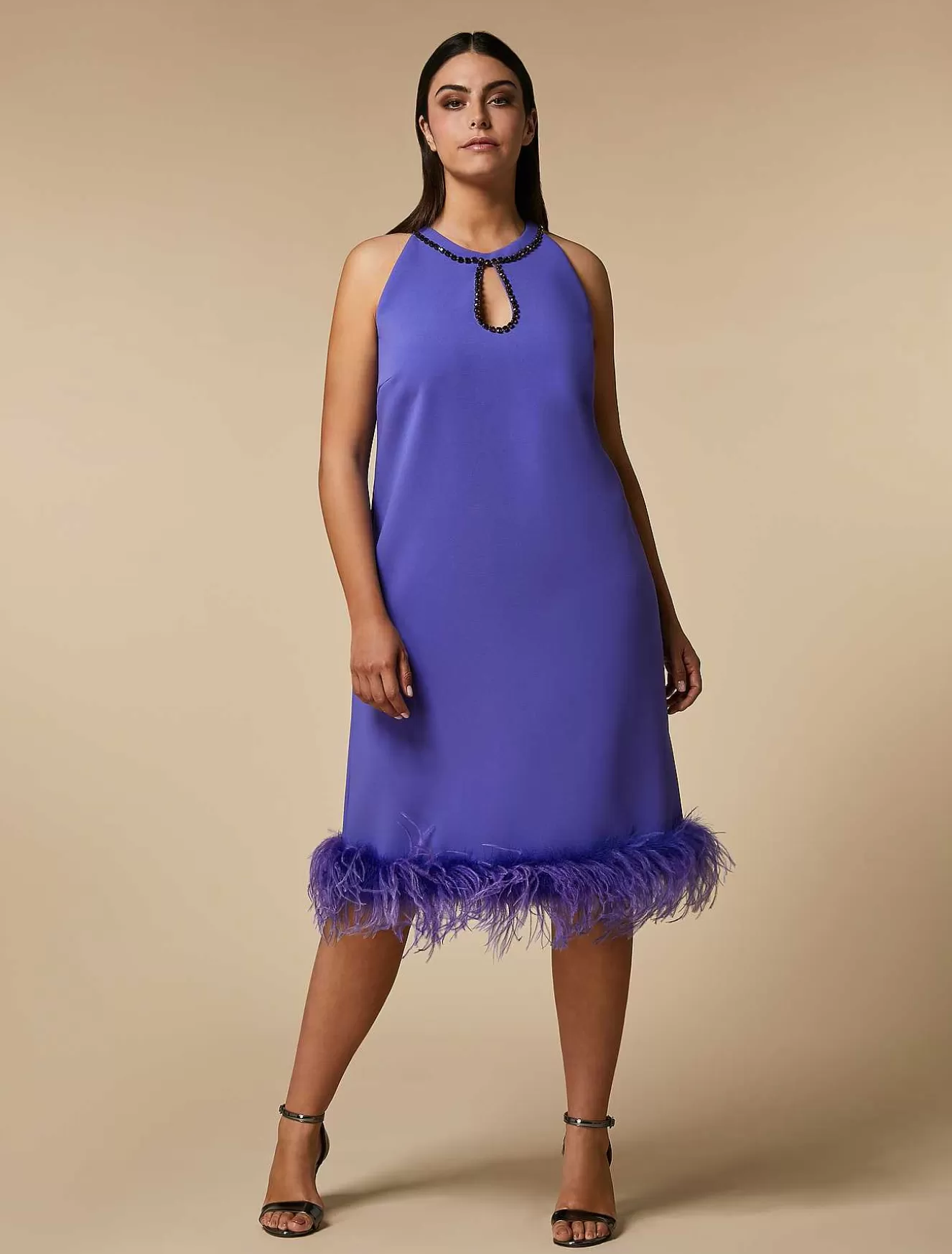 Feather-Adorned Crepe Dress-Marina Rinaldi Best
