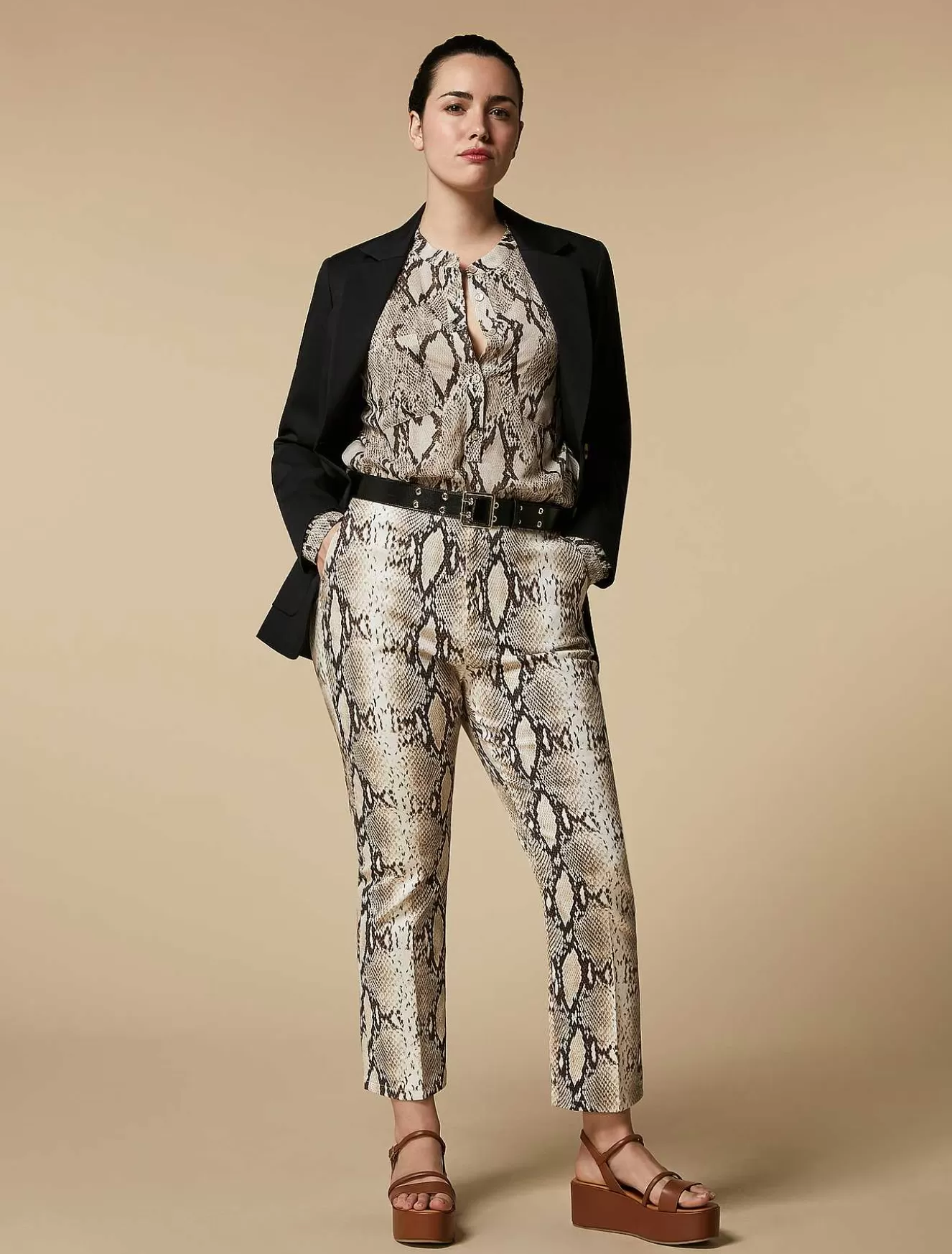 Flared Cotton Bull Denim Trousers-Marina Rinaldi Sale