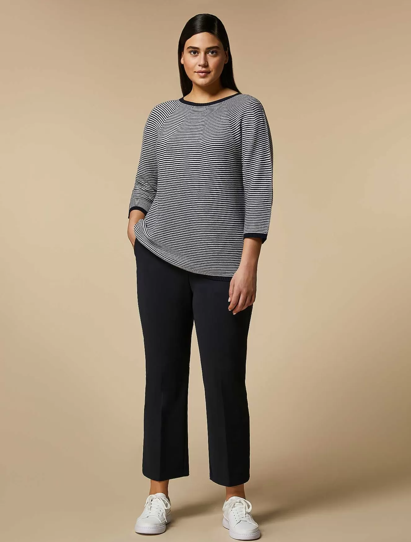 Flared Cotton-Blend Trousers-Marina Rinaldi Fashion