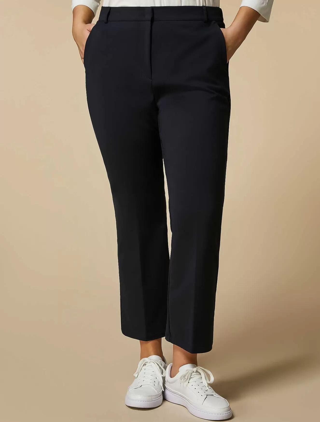 Flared Cotton-Blend Trousers-Marina Rinaldi Fashion