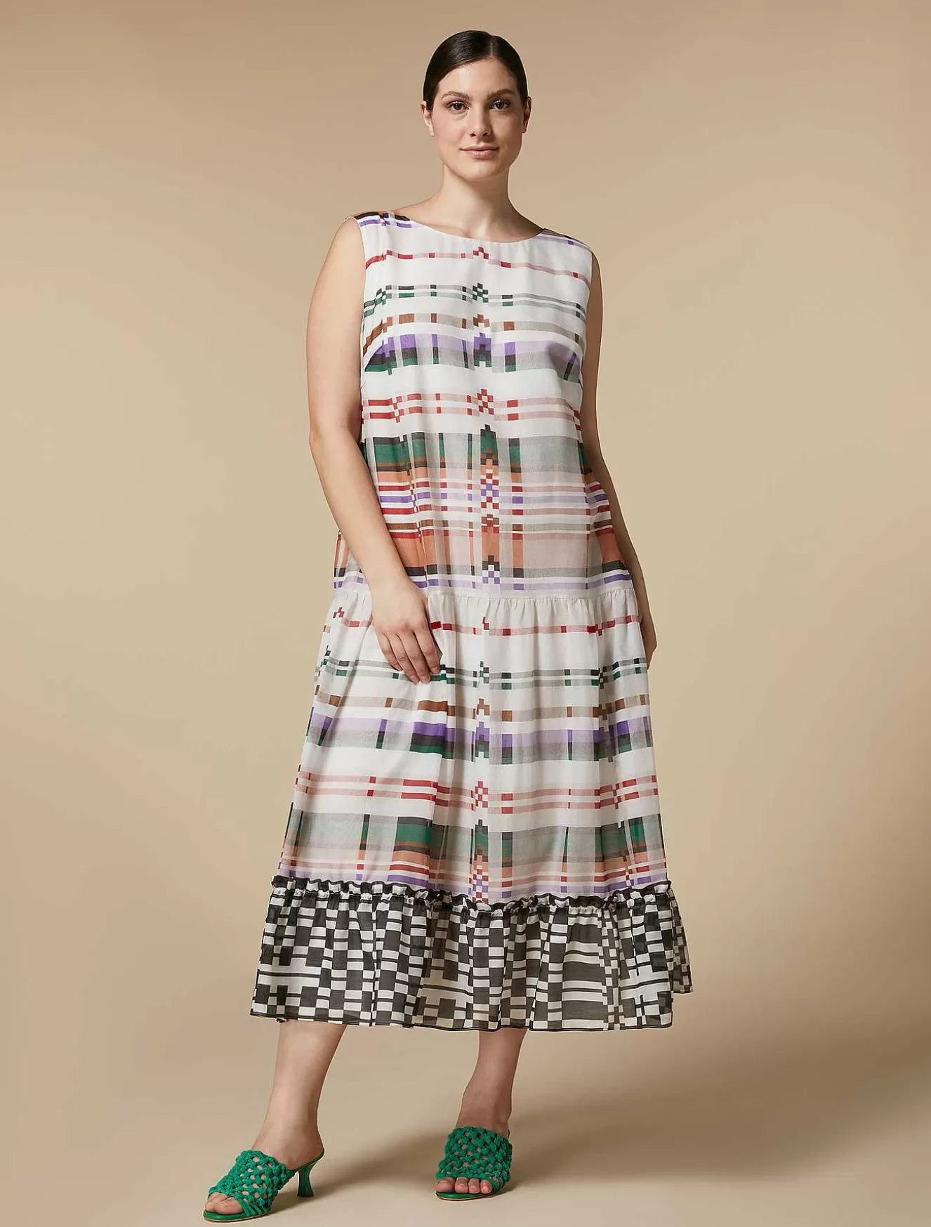 Flounced Voile Dress-Marina Rinaldi Fashion