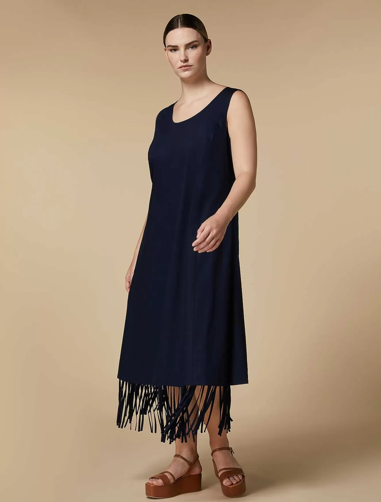 Fringed Poplin Dress-Marina Rinaldi New