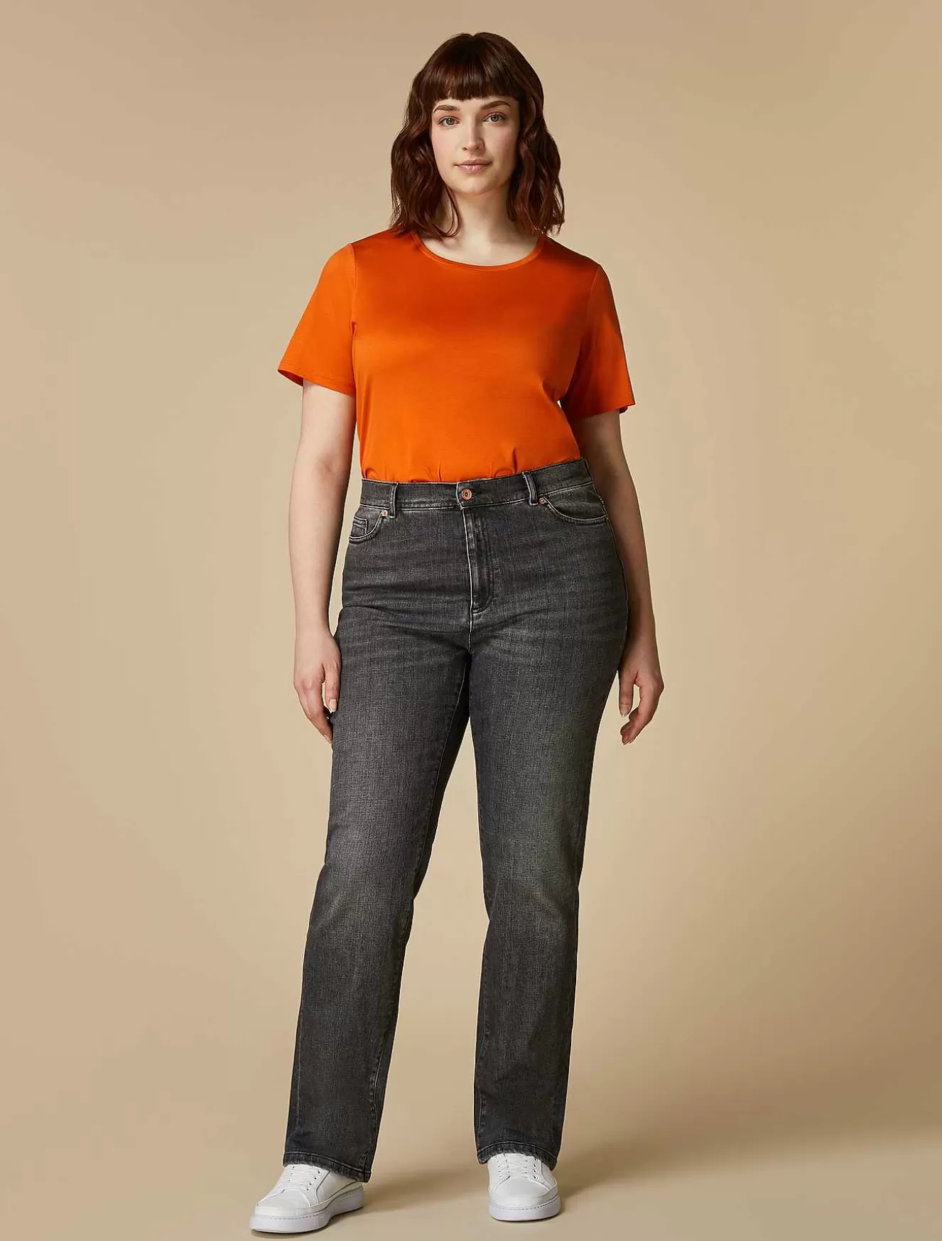 Full-Length Cotton Denim Jeans-Marina Rinaldi Clearance
