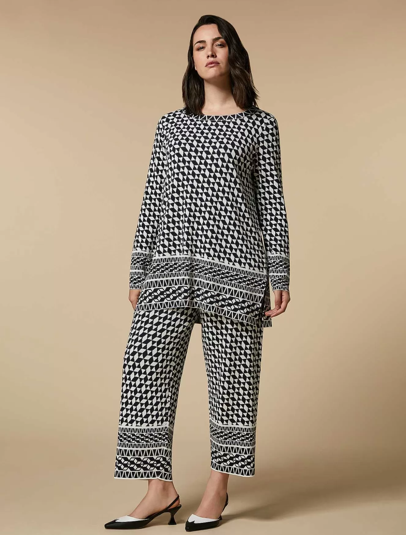 Jacquard Knit Fabric Trousers-Marina Rinaldi Hot