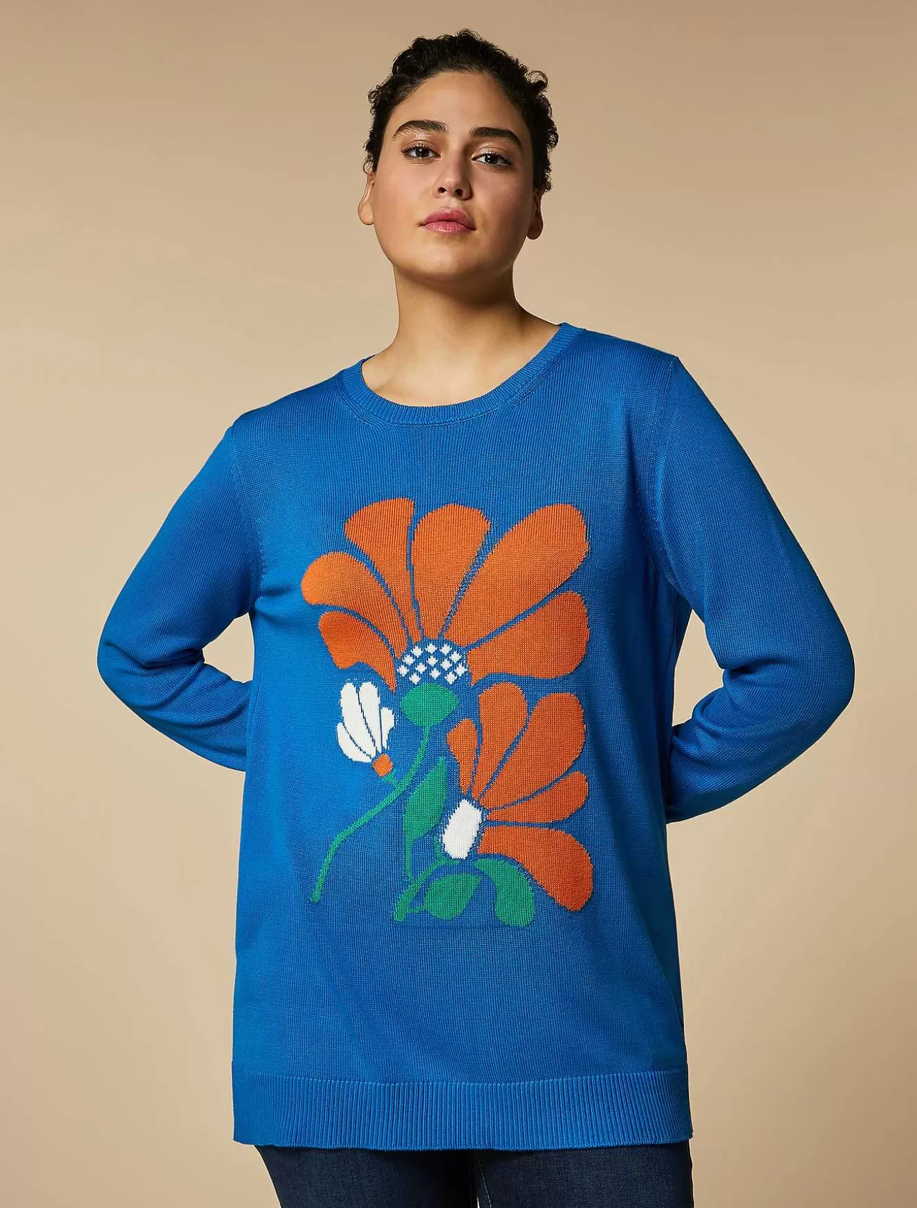 Jacquard-Knit Cotton Sweater-Marina Rinaldi Fashion