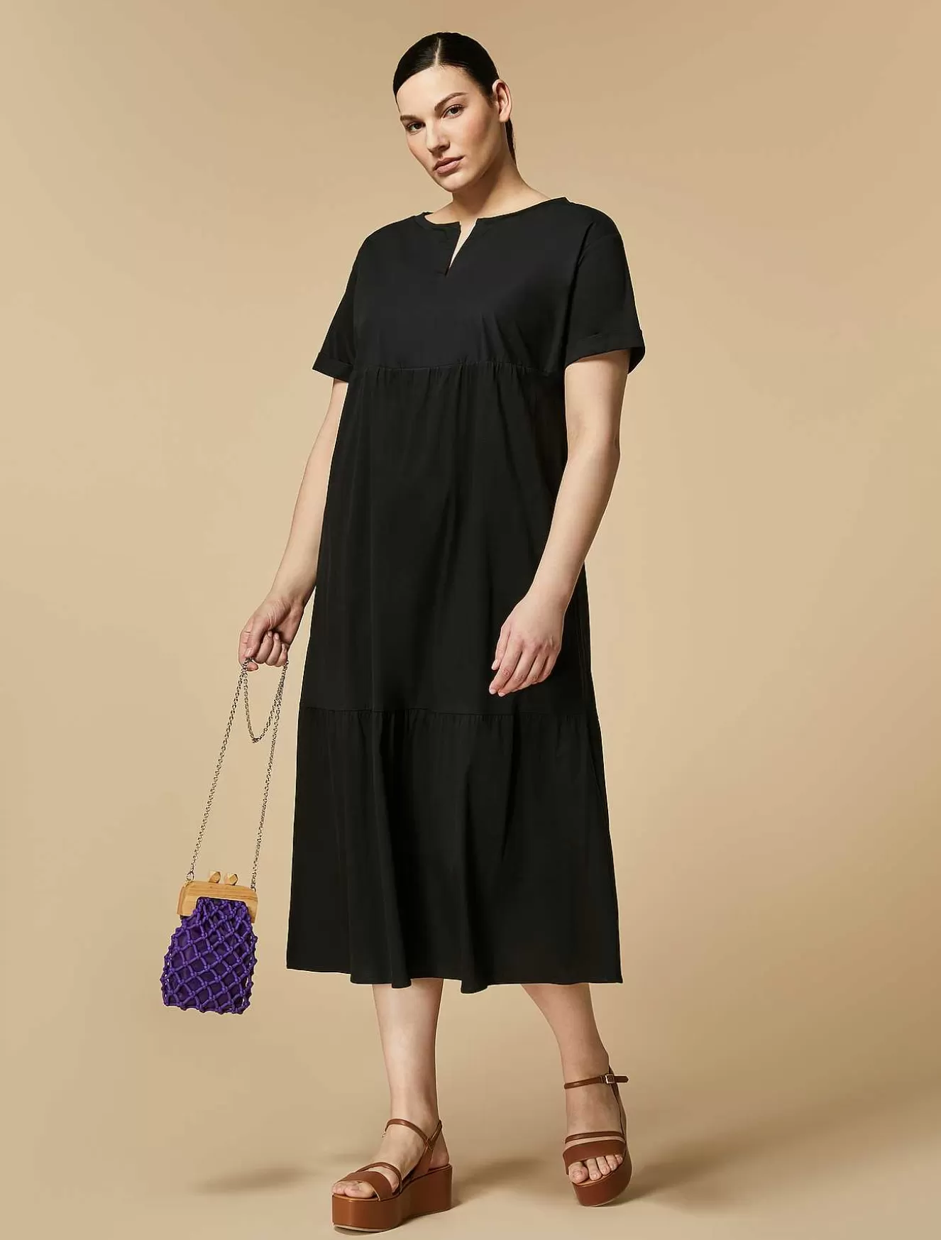 Jersey And Poplin Long Dress-Marina Rinaldi Fashion