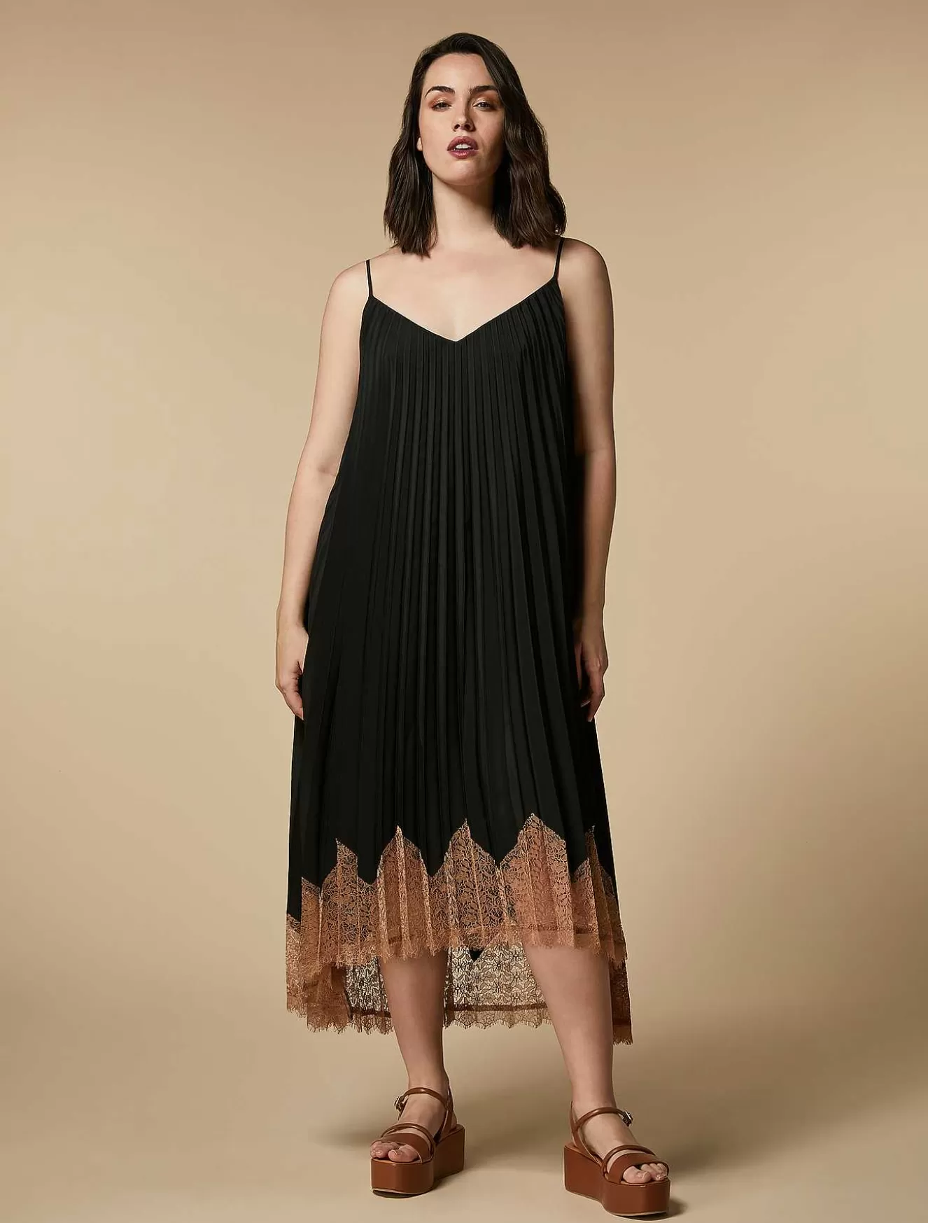 Lace-Adorned Crepe De Chine Dress-Marina Rinaldi Discount