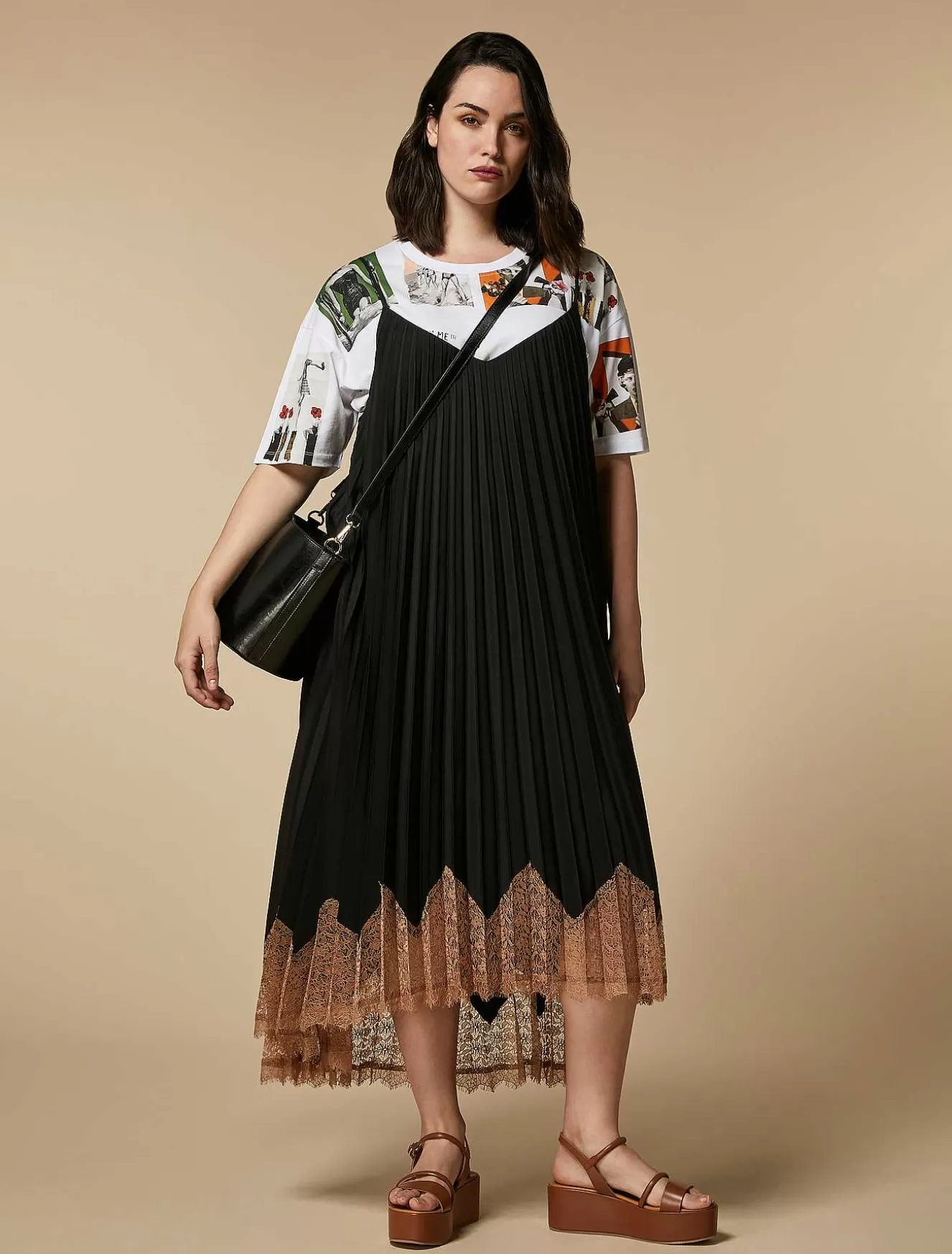 Lace-Adorned Crepe De Chine Dress-Marina Rinaldi Discount